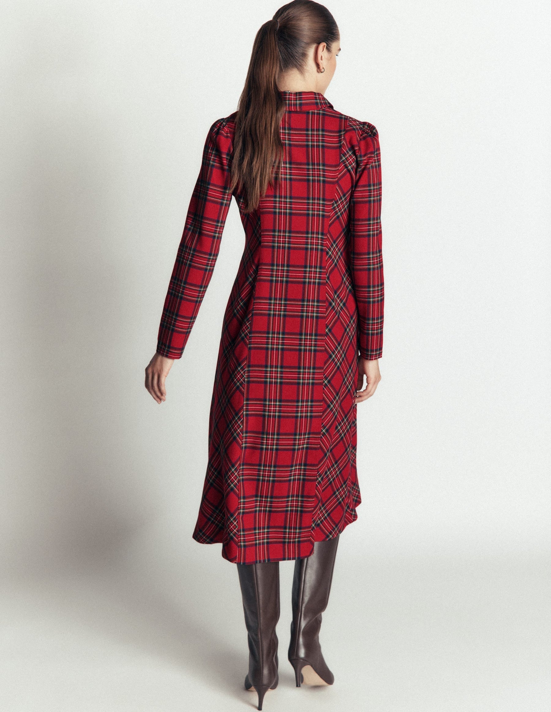 Una Collared Check Midi Dress-Red, Blue and Green Check
