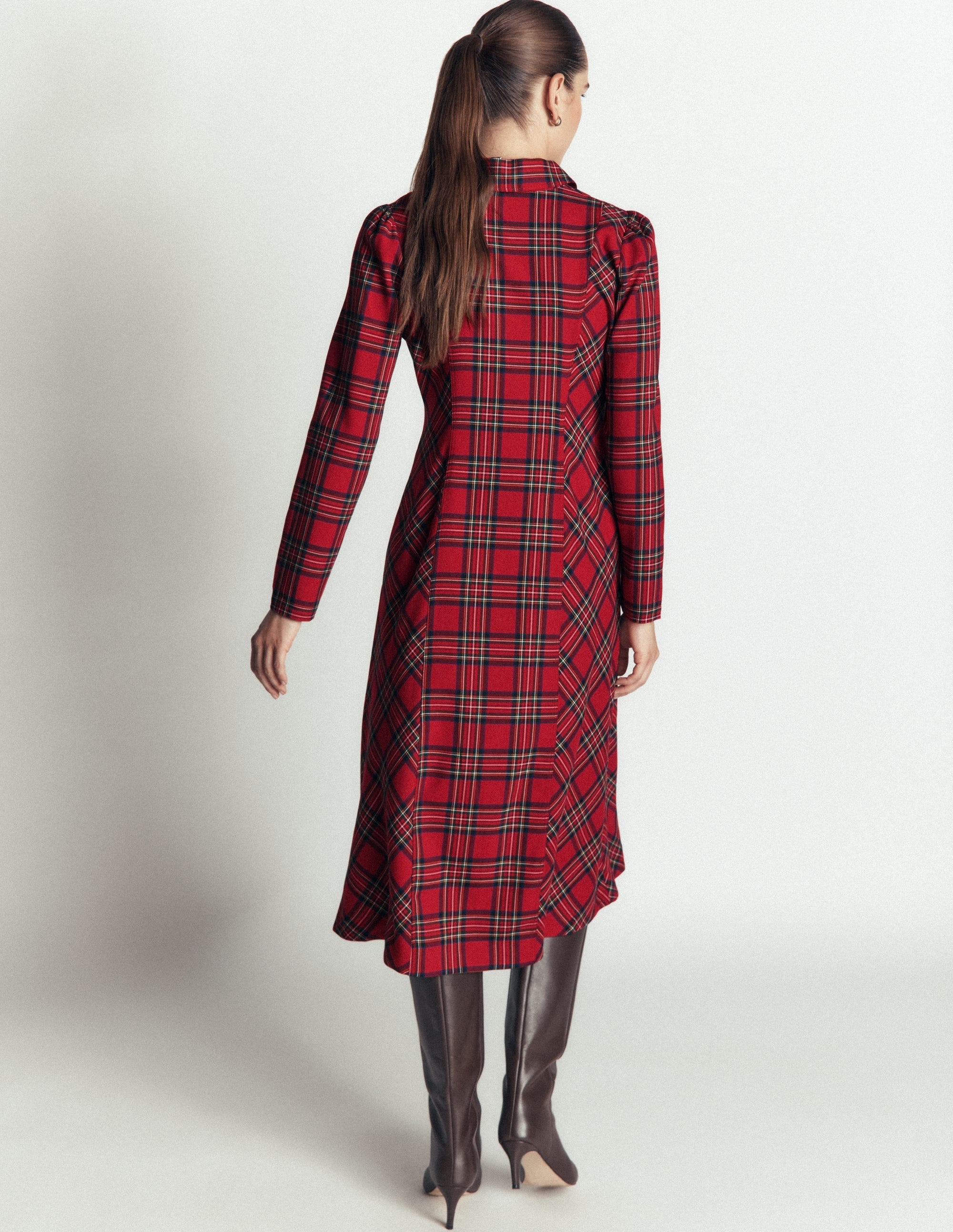 Una Collared Check Midi Dress-Red, Blue and Green Check