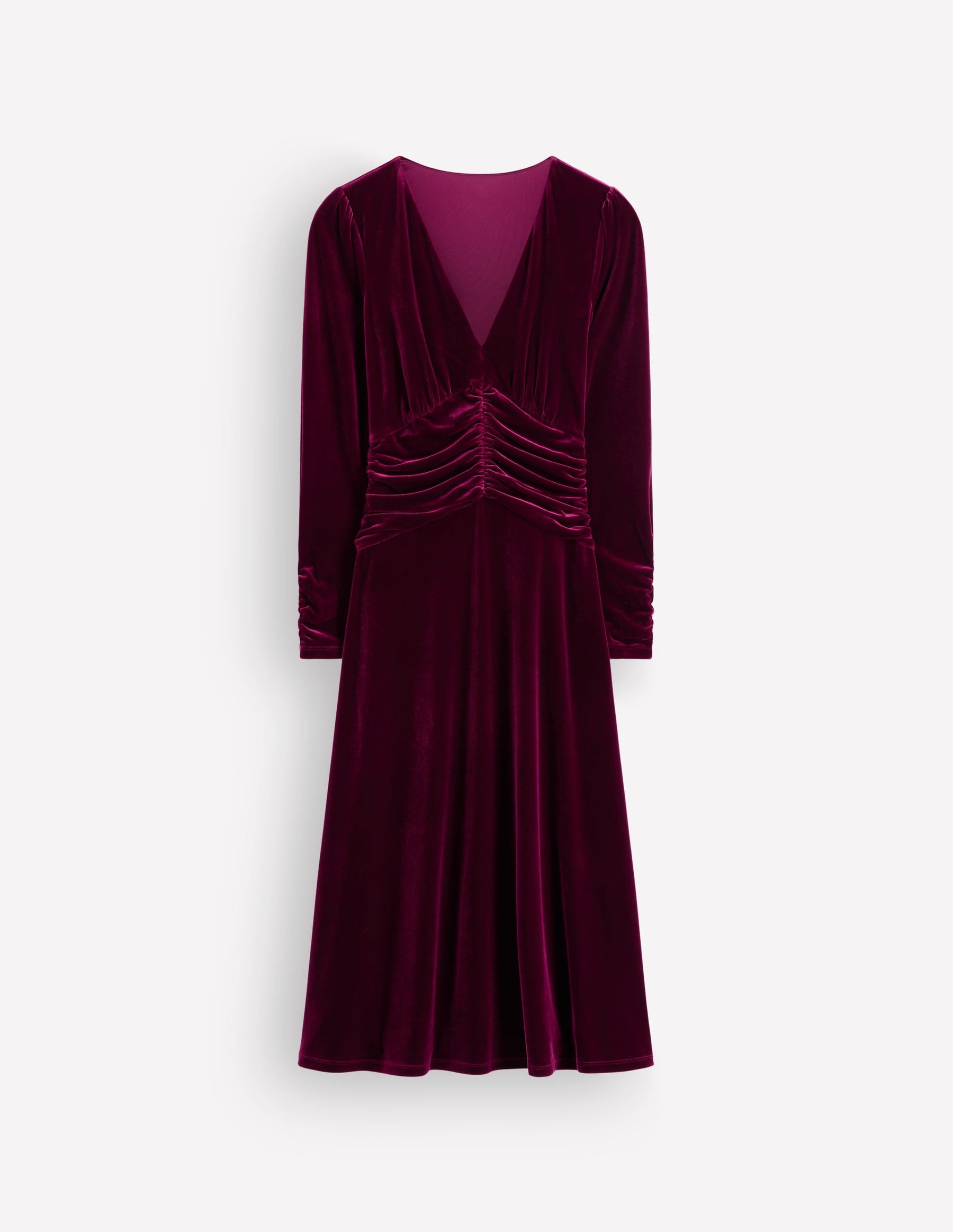 Mya Ruched Velvet Midi Dress-Beetroot Red