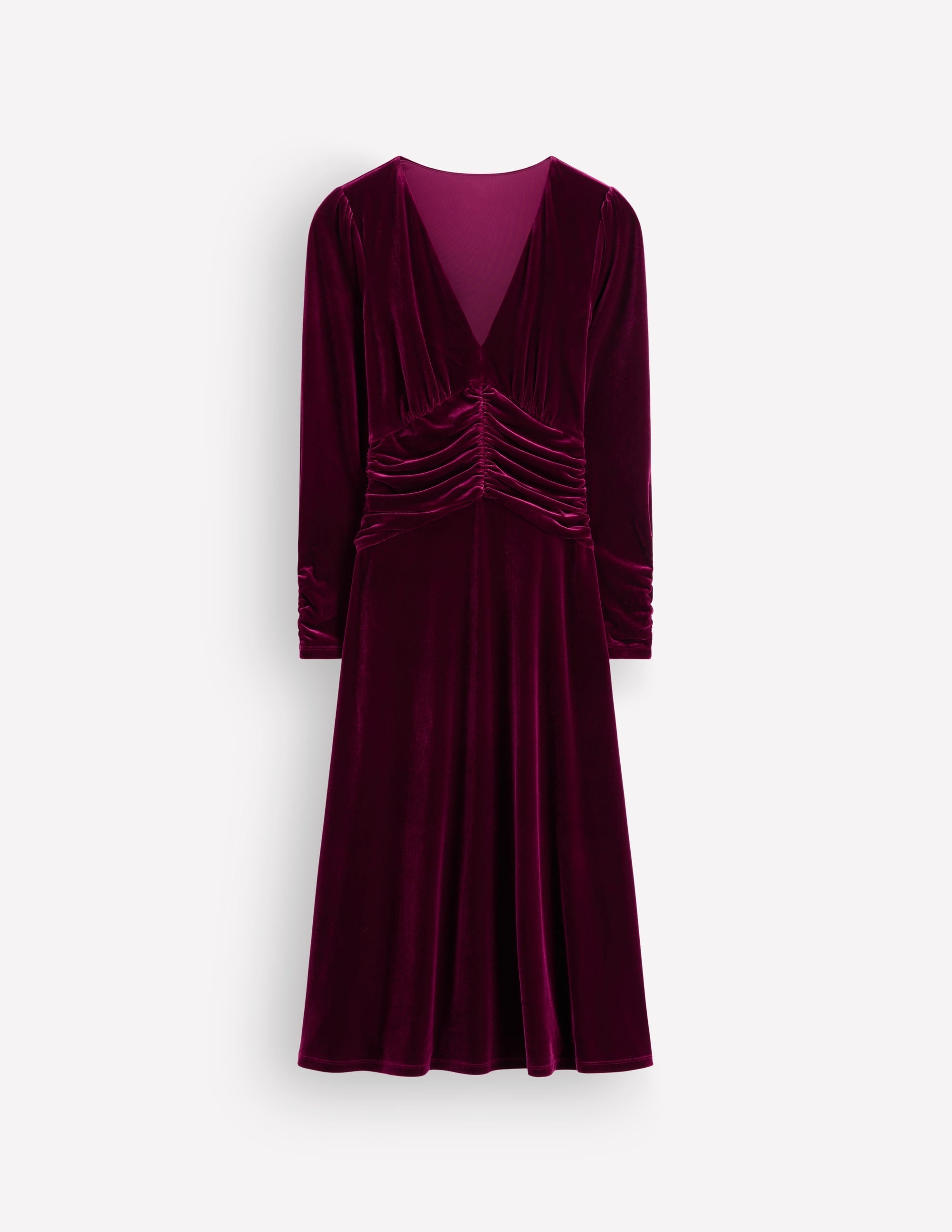 Mya Ruched Velvet Midi Dress-Beetroot Red
