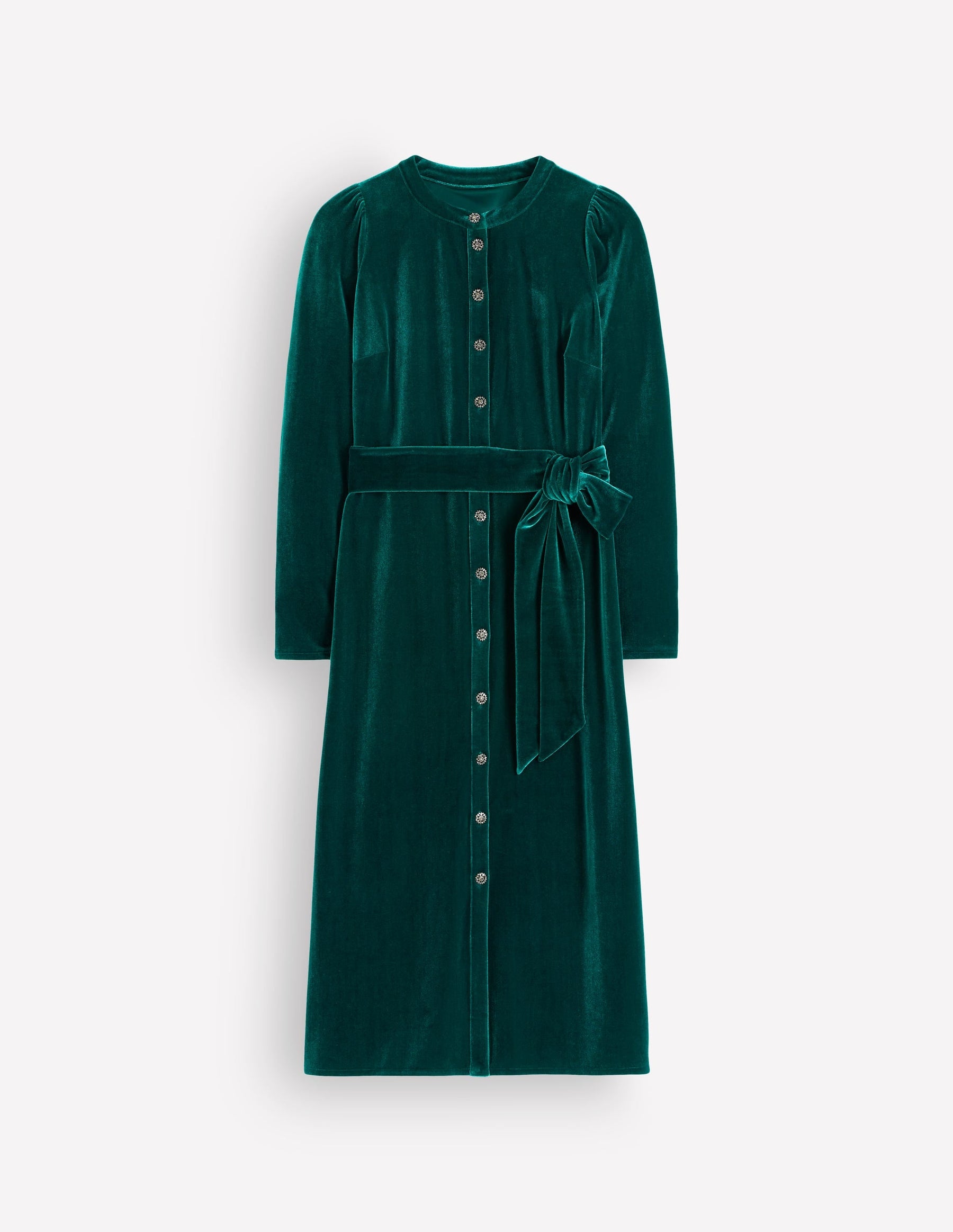 Honor Column Velvet Midi Dress-Emerald Night