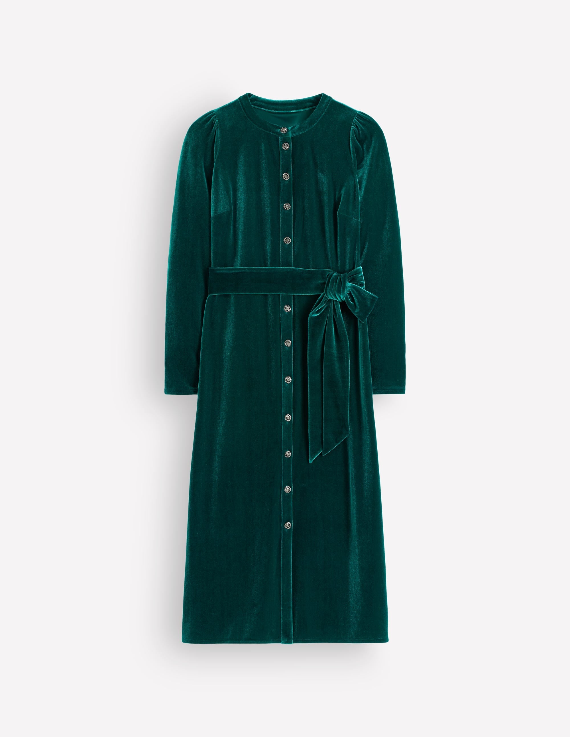 Honor Column Velvet Midi Dress-Emerald Night