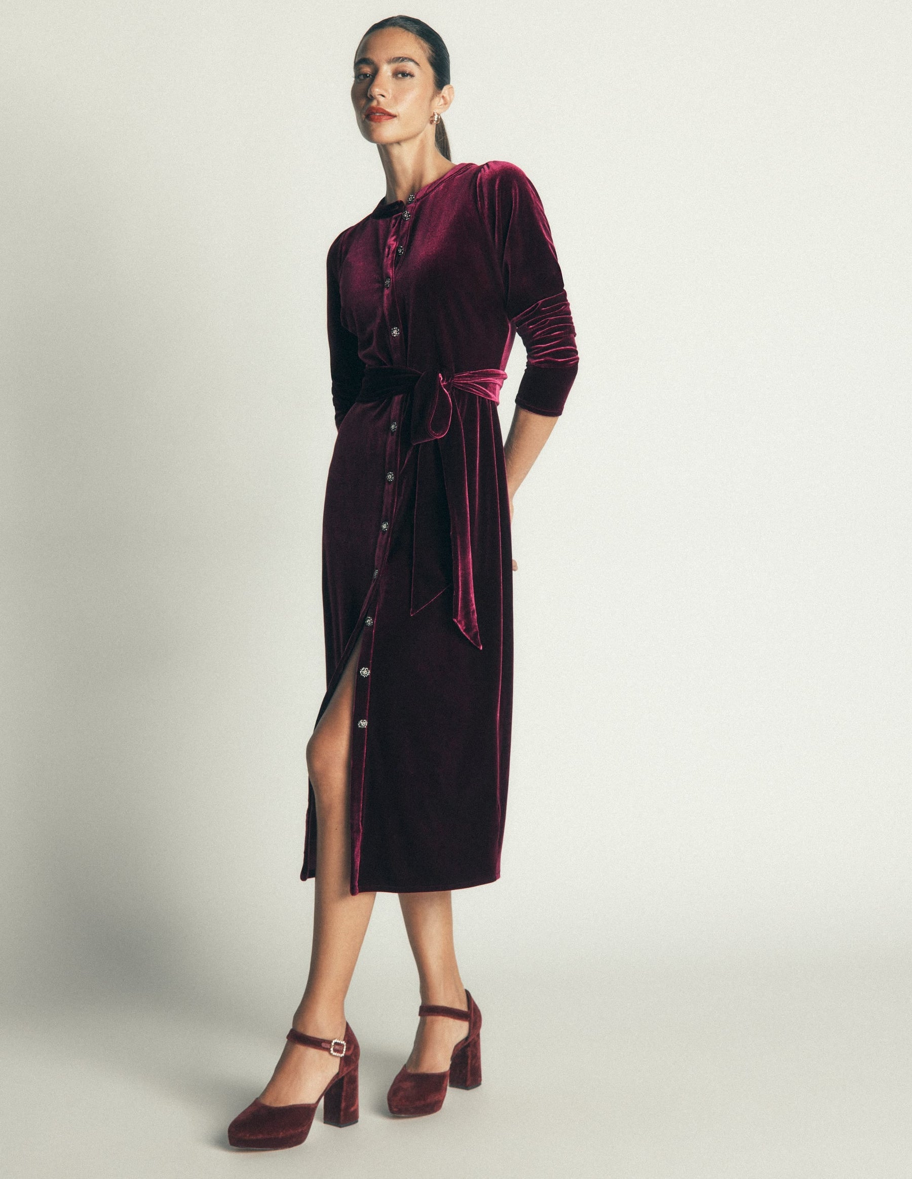 Honor Column Velvet Midi Dress-Port Royal