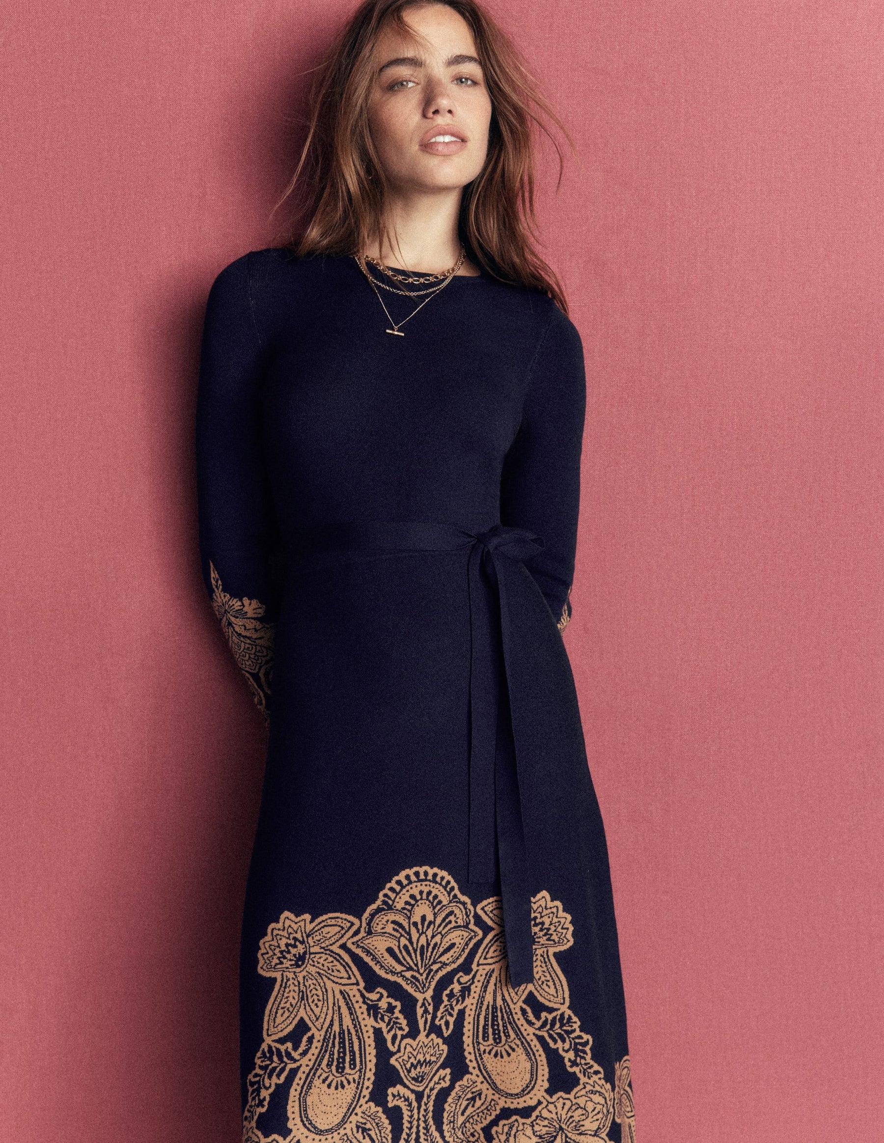 Crew Midi Jacquard Dress-Navy Placement