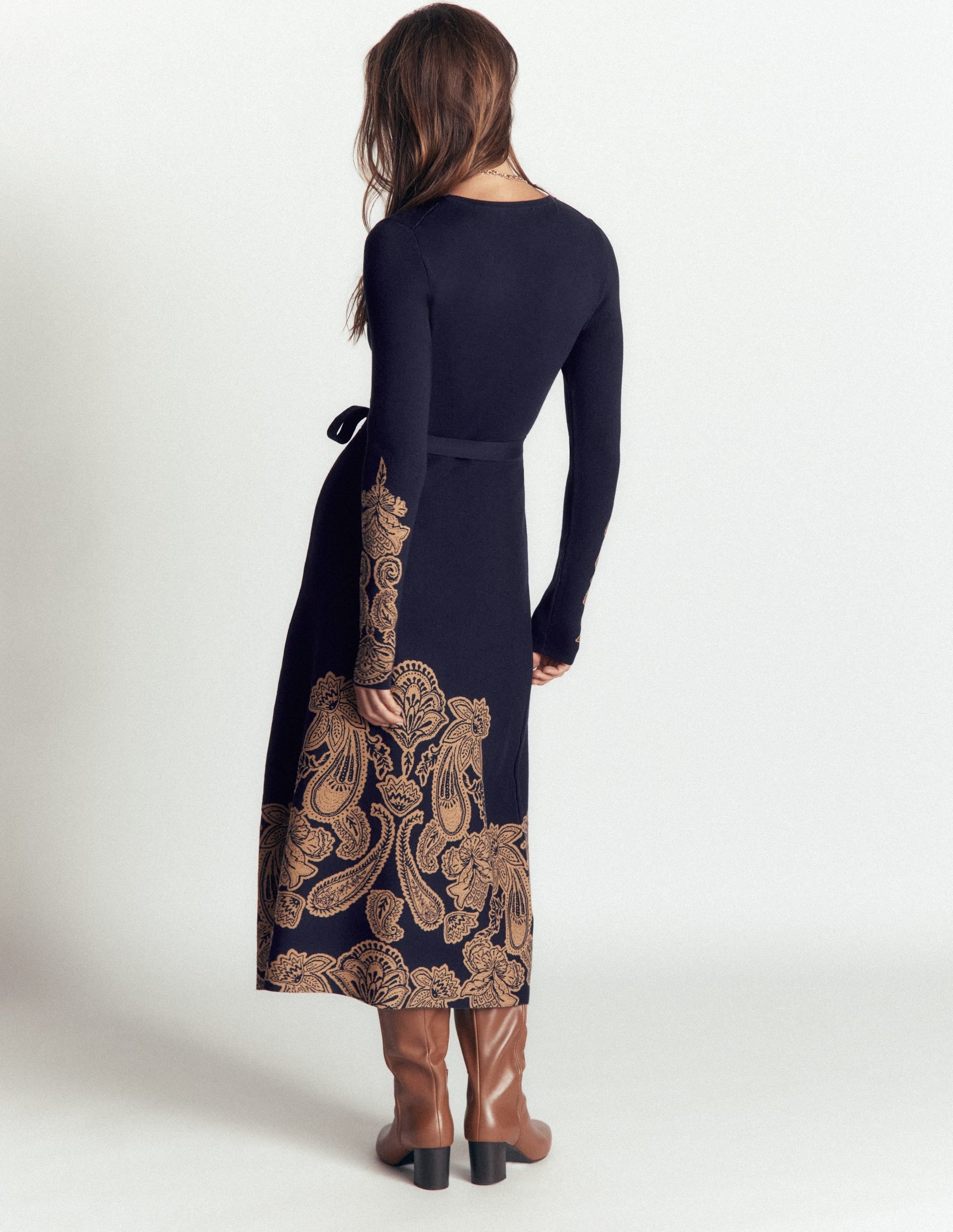Crew Midi Jacquard Dress-Navy Placement