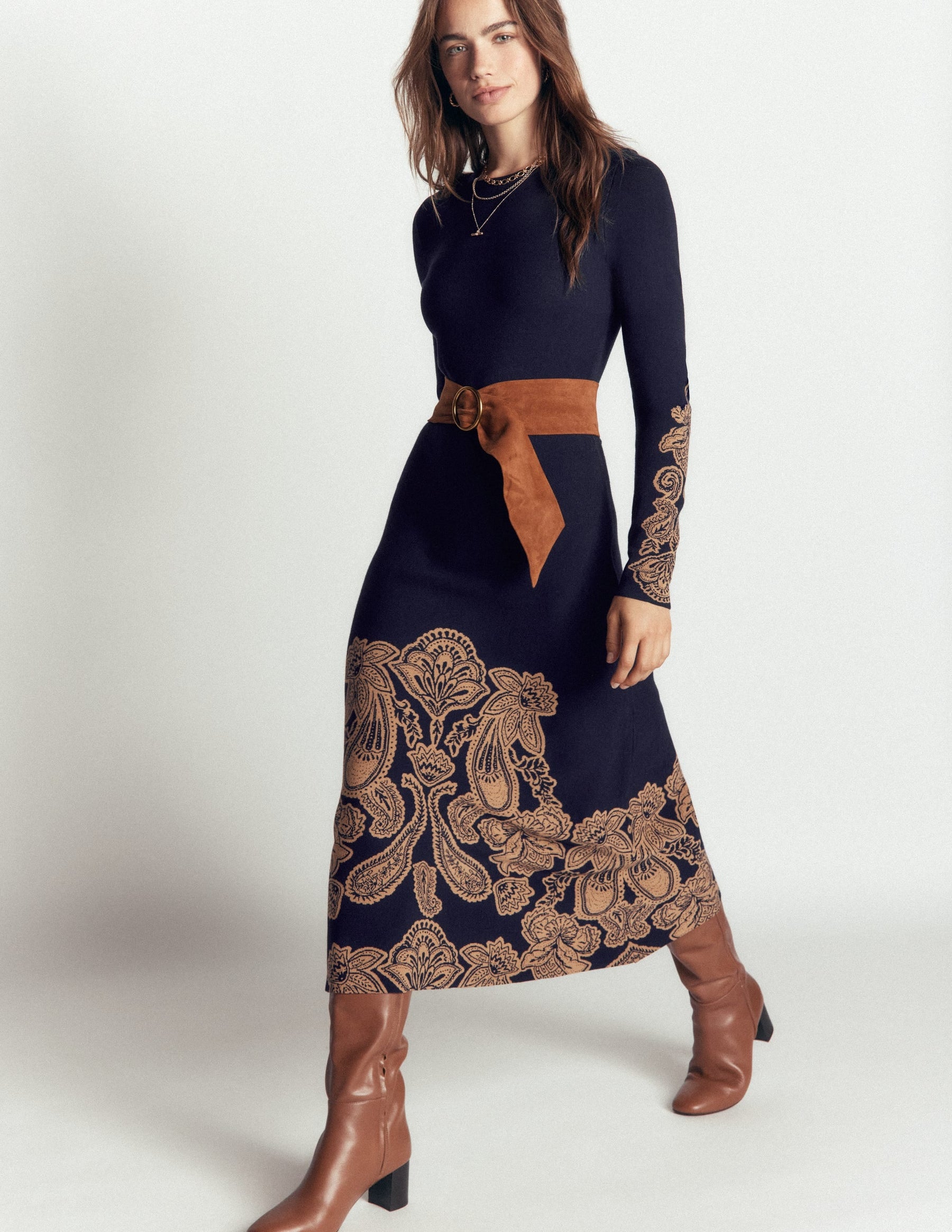 Crew Midi Jacquard Dress-Navy Placement