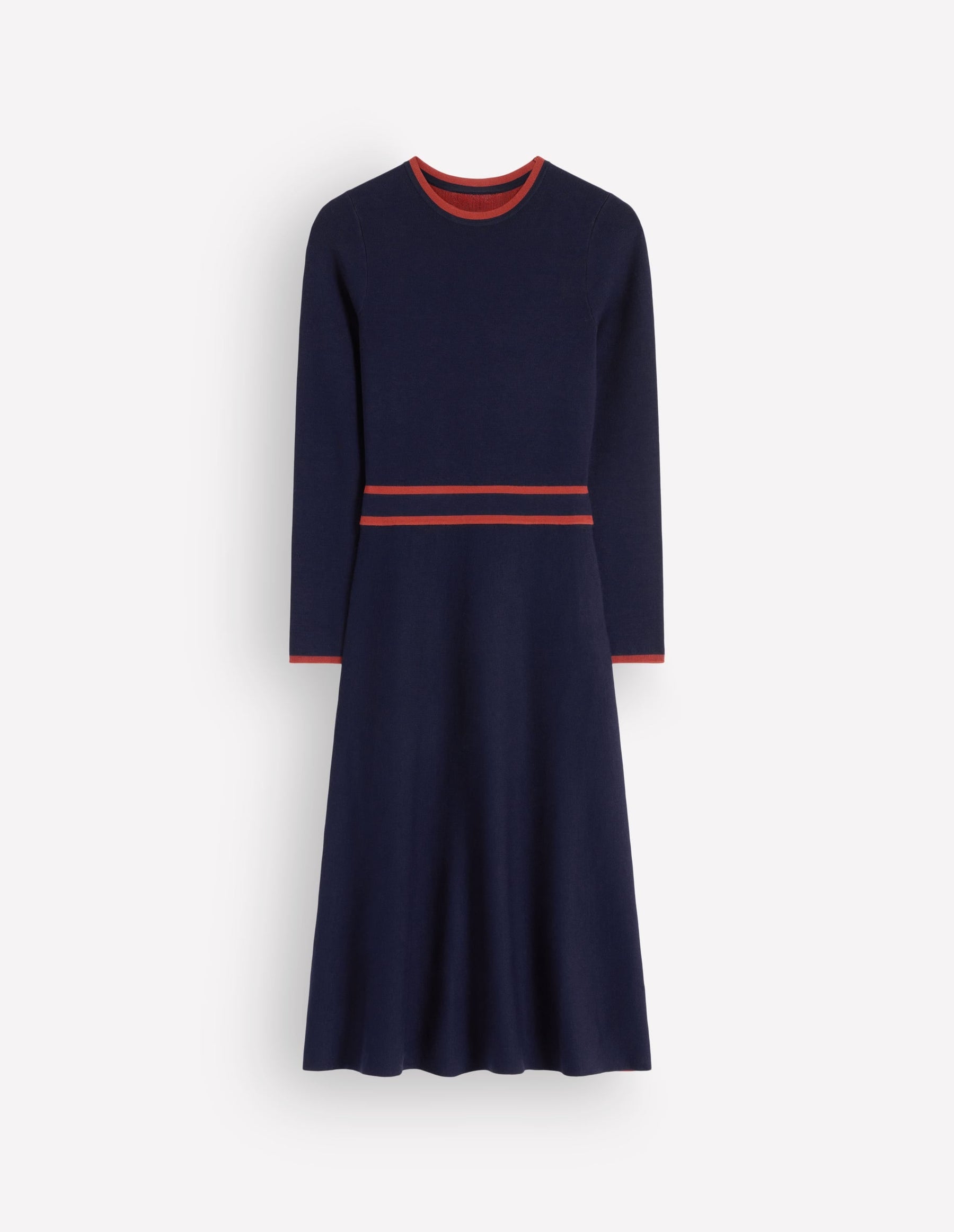 Contrast Tipped Knitted Dress-Navy