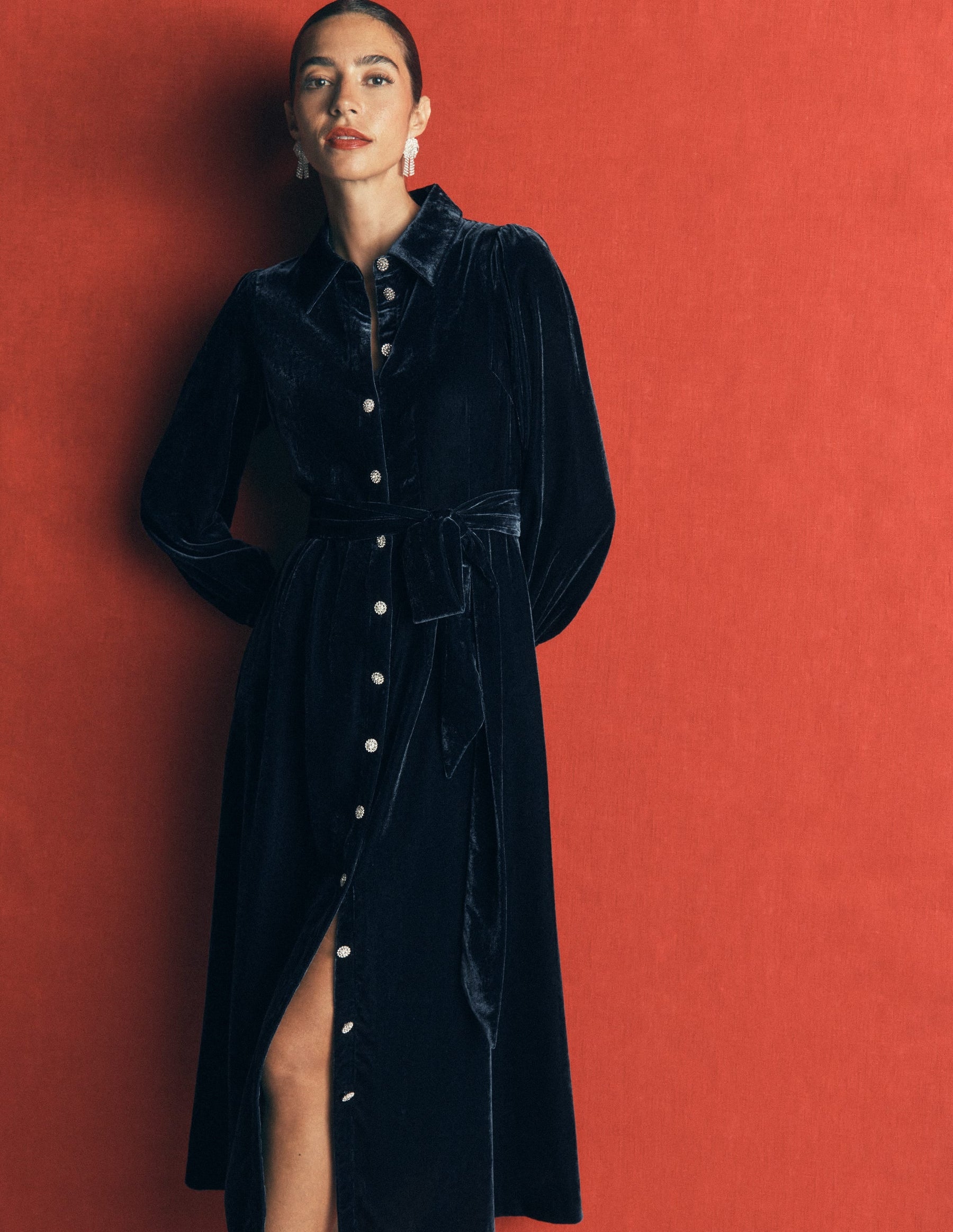 Maeve Velvet Shirt Dress-Teal Ocean