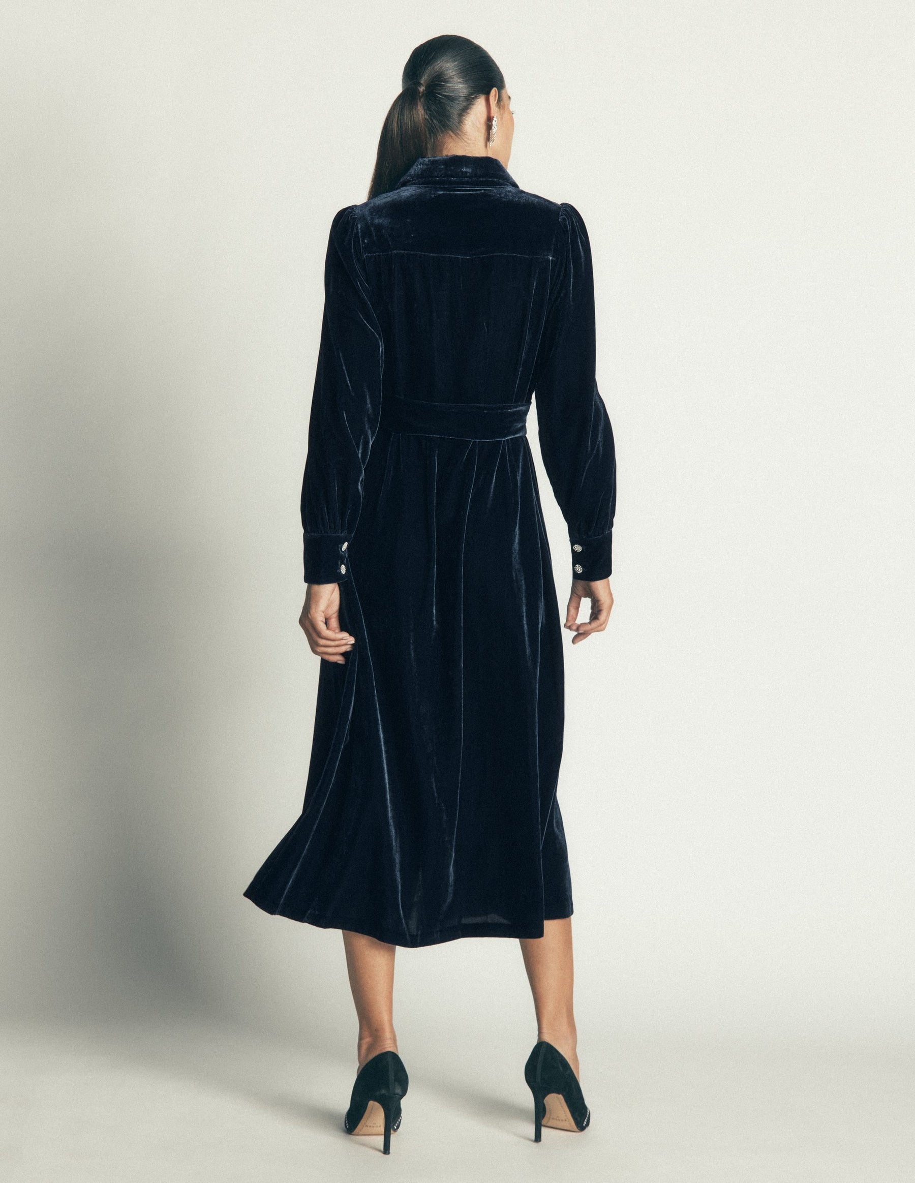 Maeve Velvet Shirt Dress-Teal Ocean