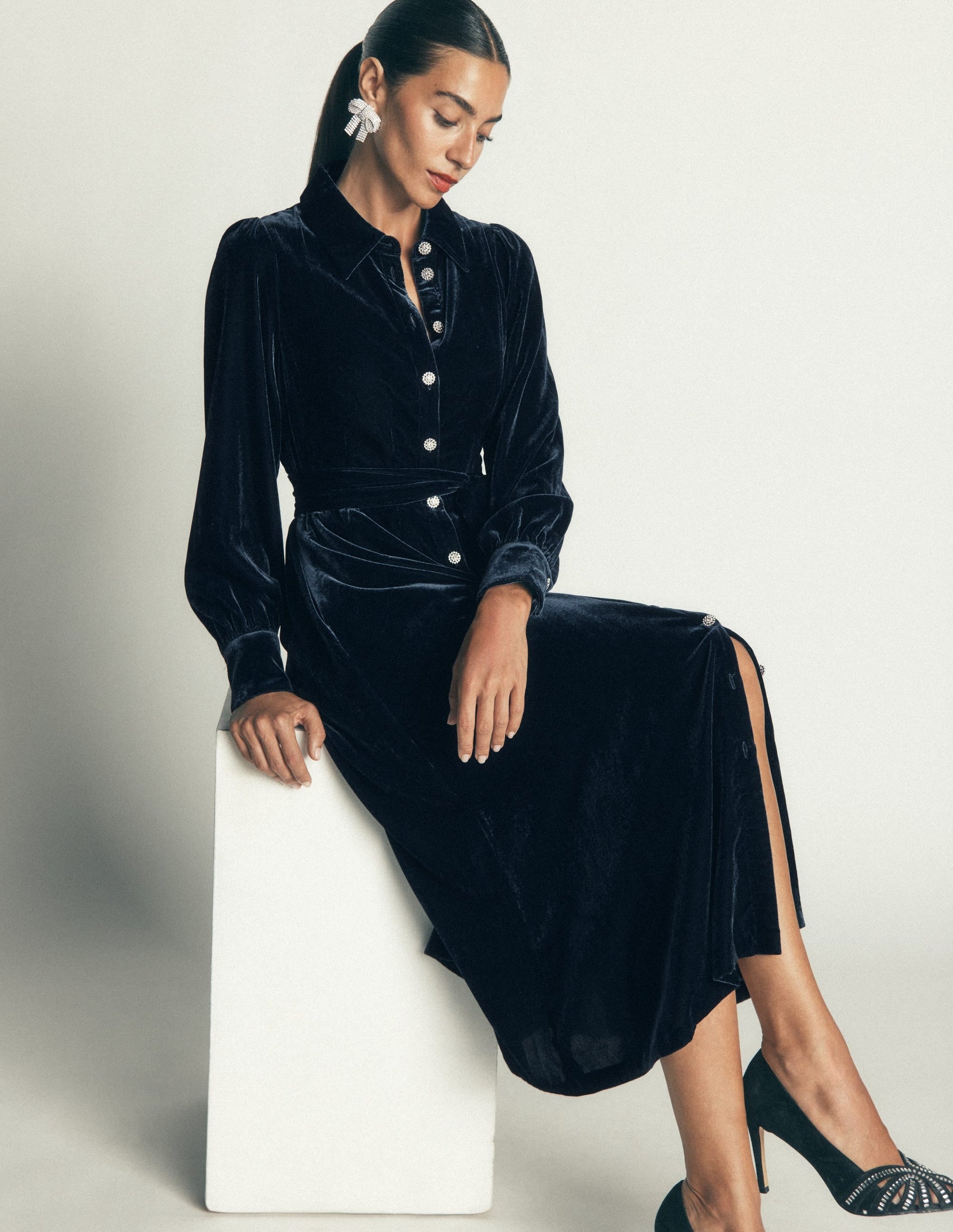 Maeve Velvet Shirt Dress-Teal Ocean