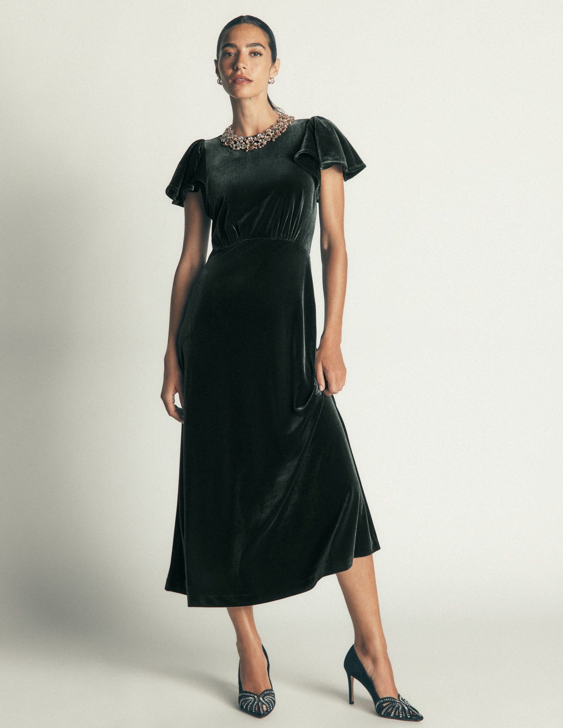 Draped Sleeve Velvet Dress-Scarab