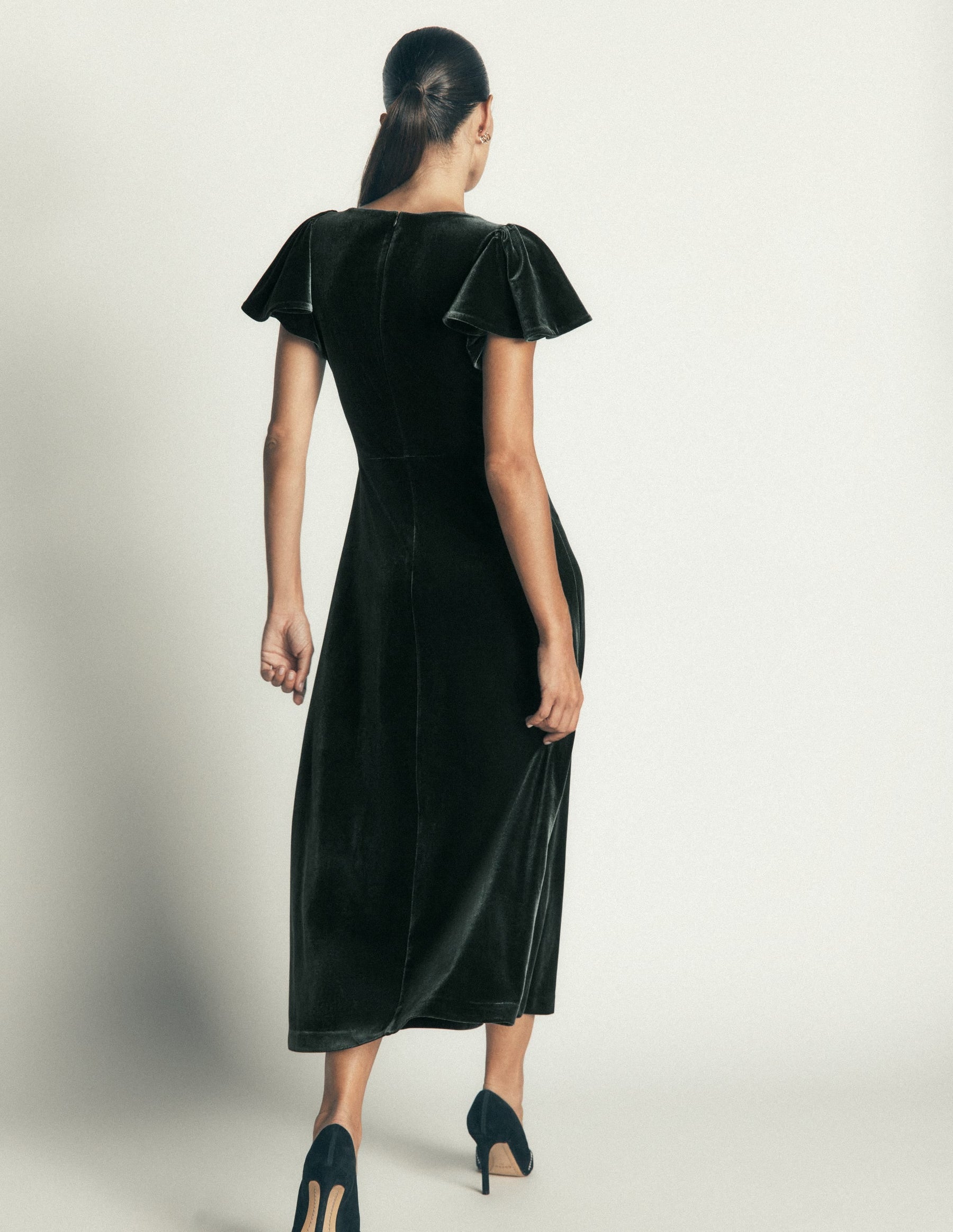 Draped Sleeve Velvet Dress-Scarab