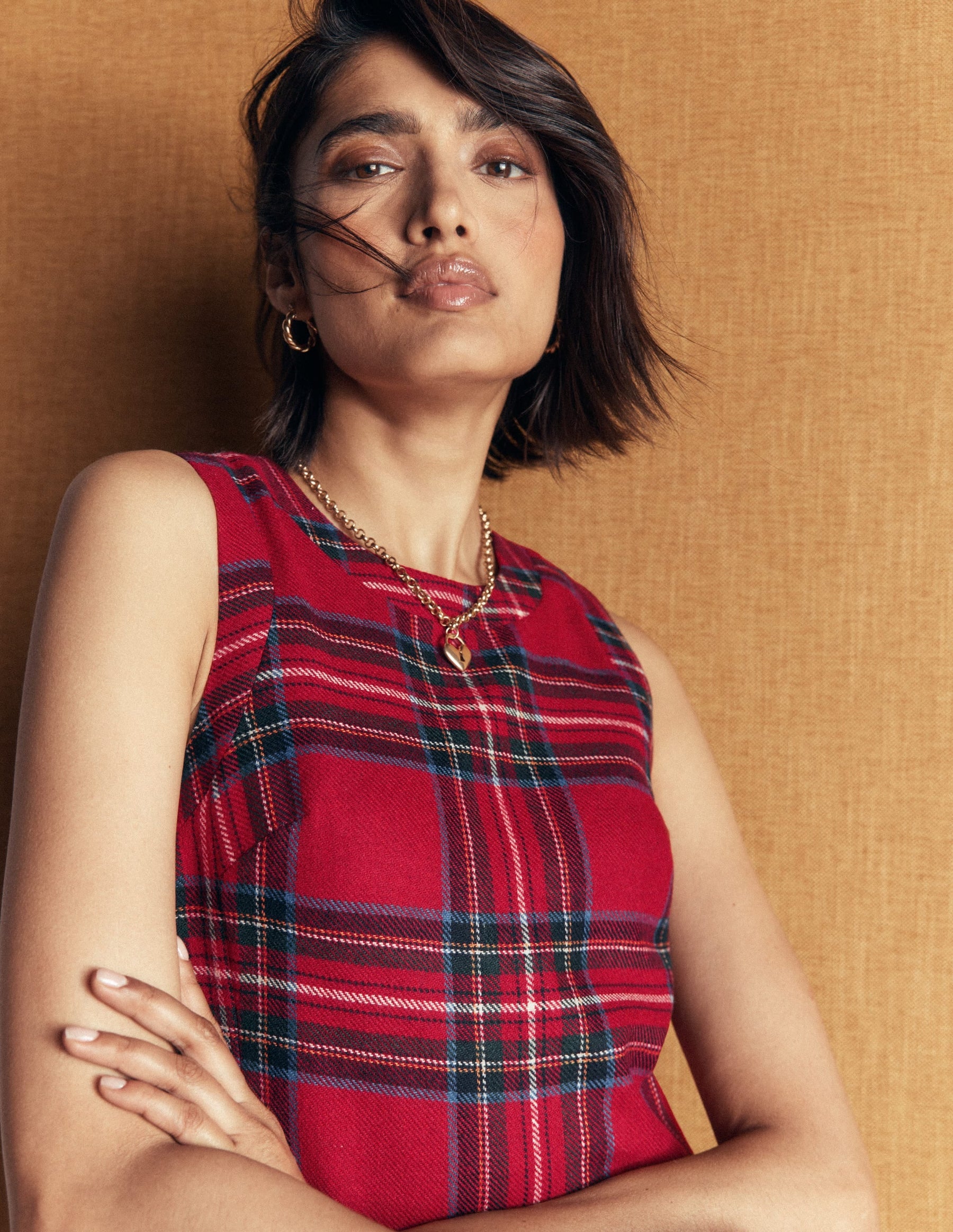 Lou Wool Check Shift Dress-Red, Blue and Green Check
