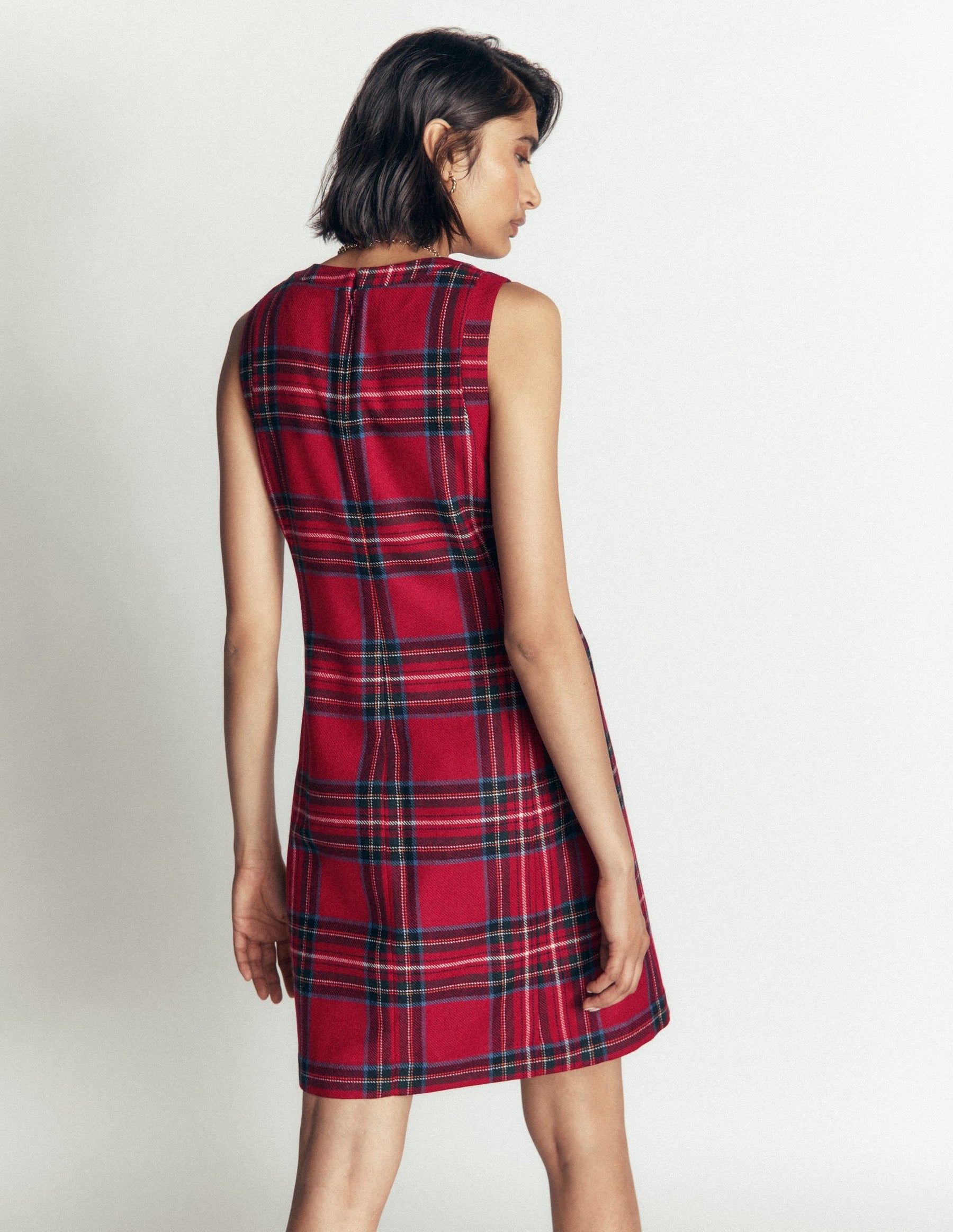 Lou Wool Check Shift Dress-Red, Blue and Green Check