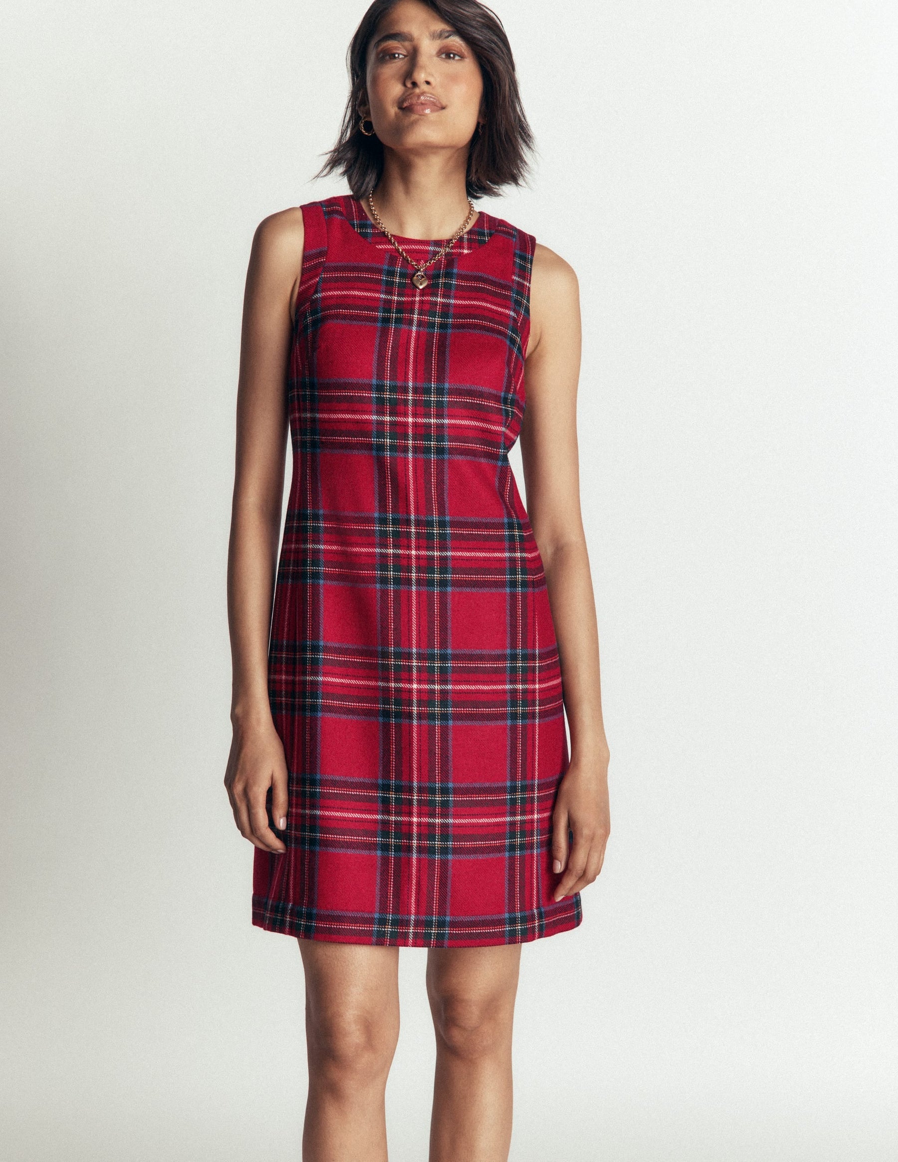 Lou Wool Check Shift Dress-Red, Blue and Green Check