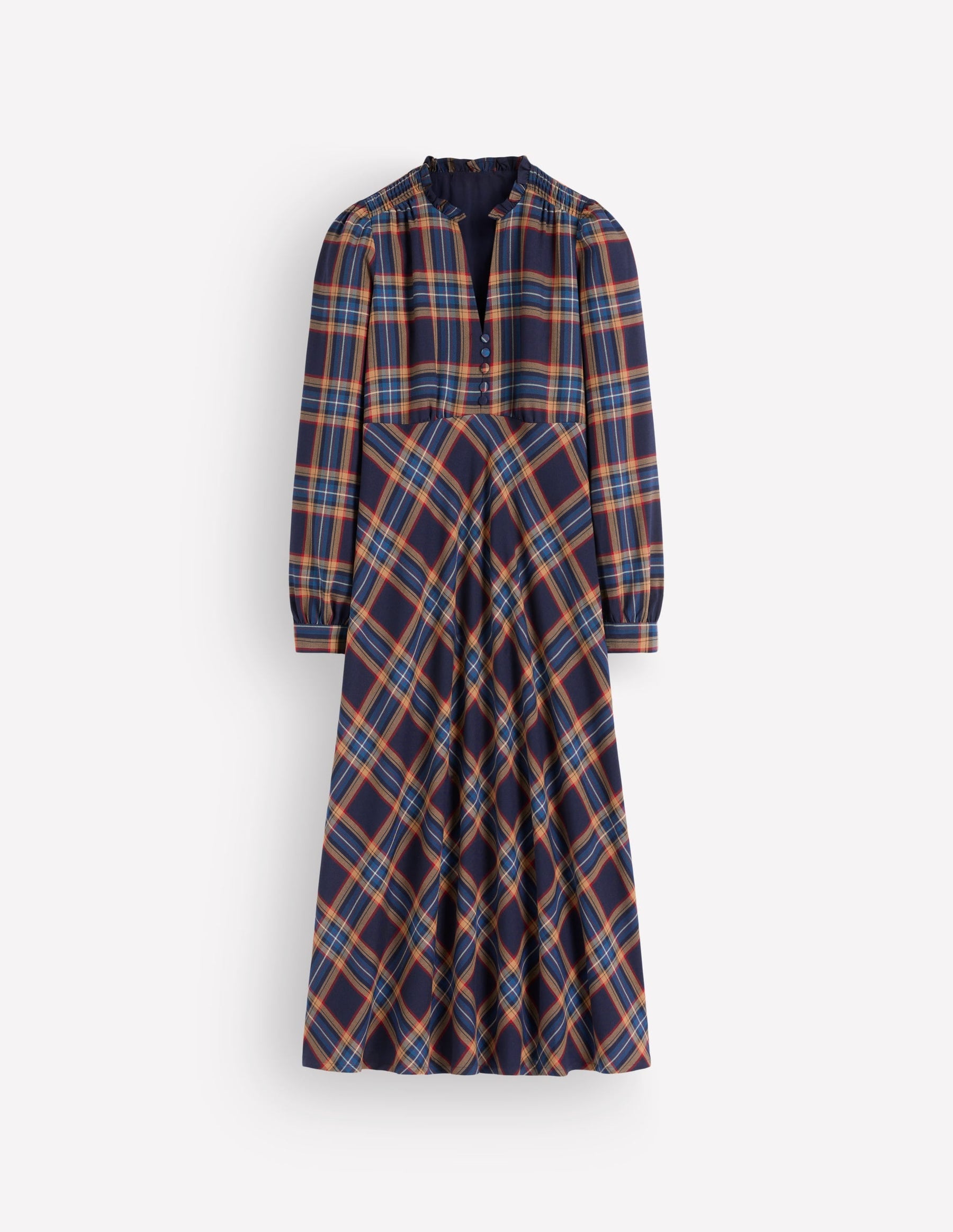 Cassie Checked Tea Dress-Navy and Camel Check