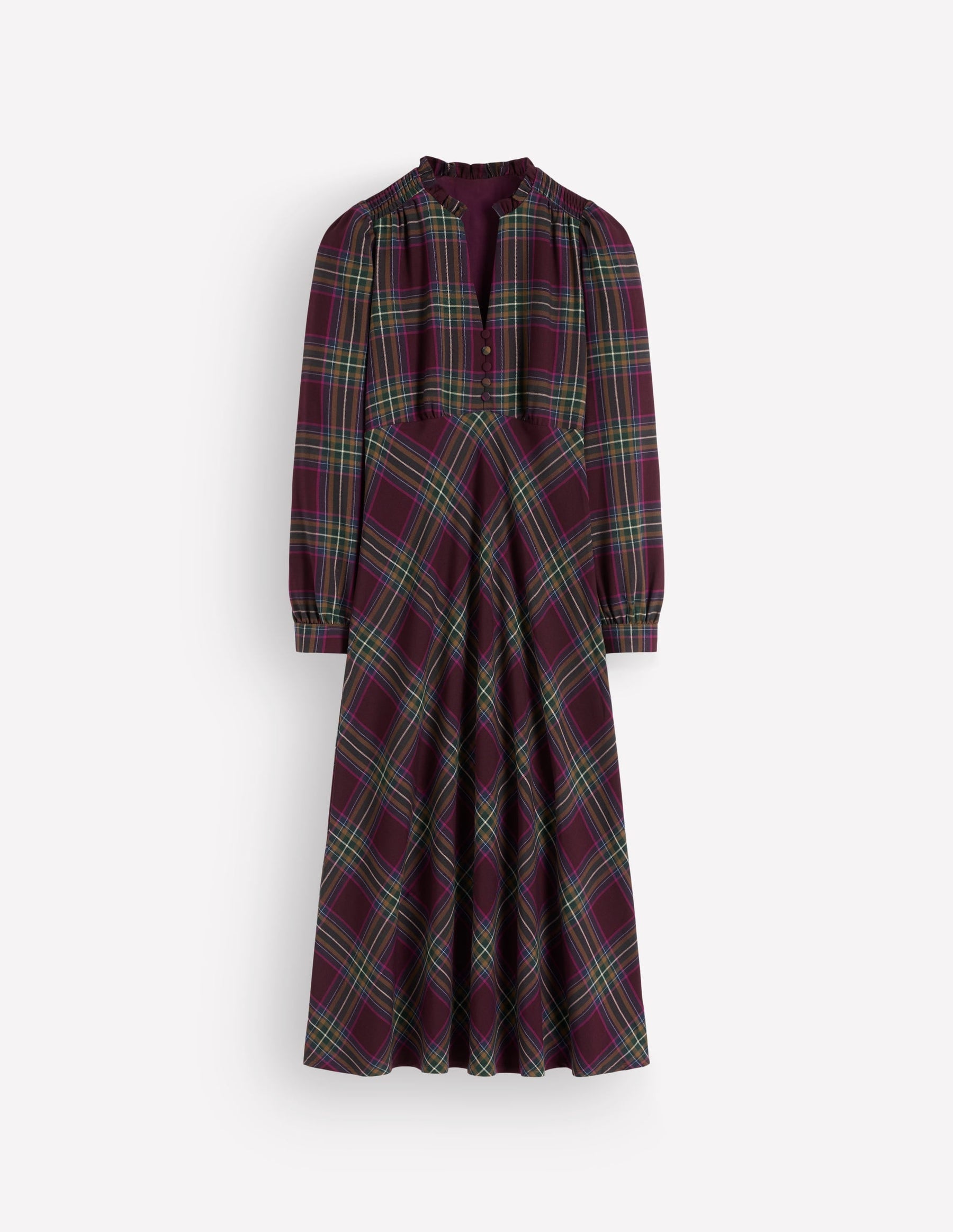 Cassie Checked Tea Dress-Maroon and Olive Check