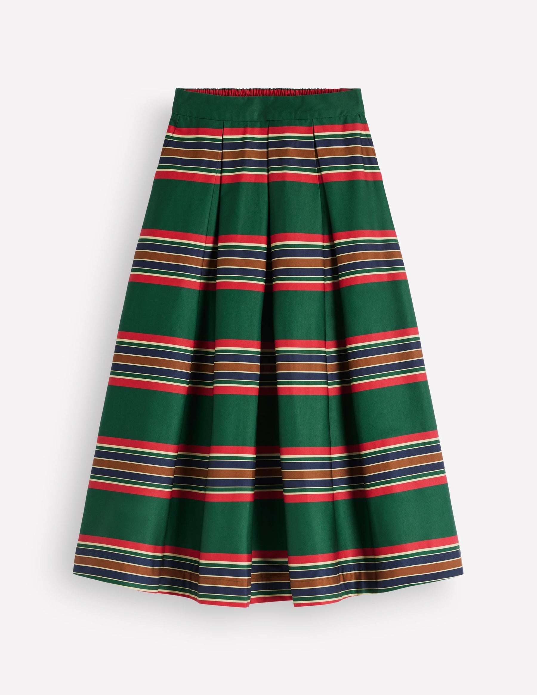 Verity  Cotton Sateen Skirt-Green, Collegic Stripe