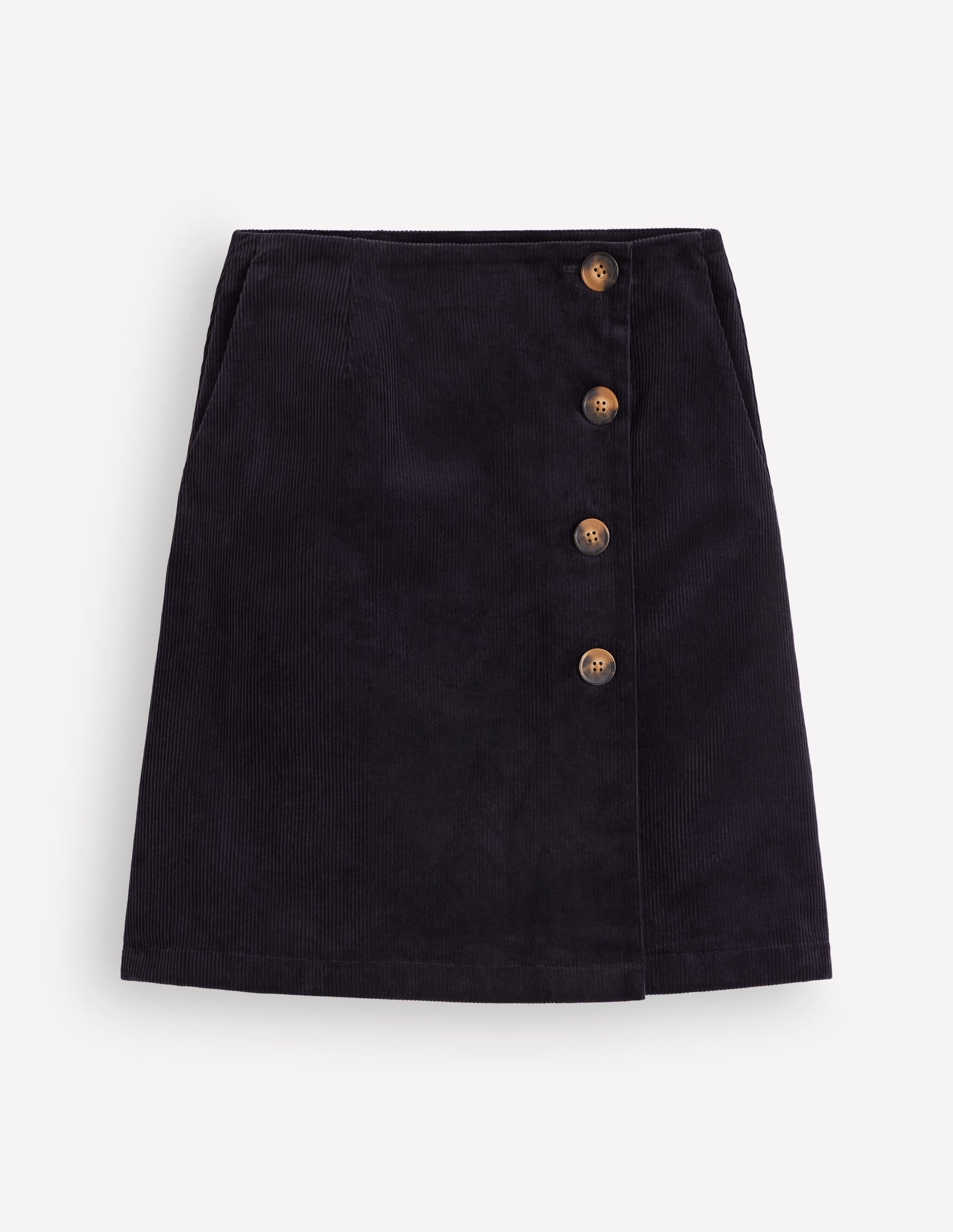 Evelyn Button Cord Wrap Skirt-Navy