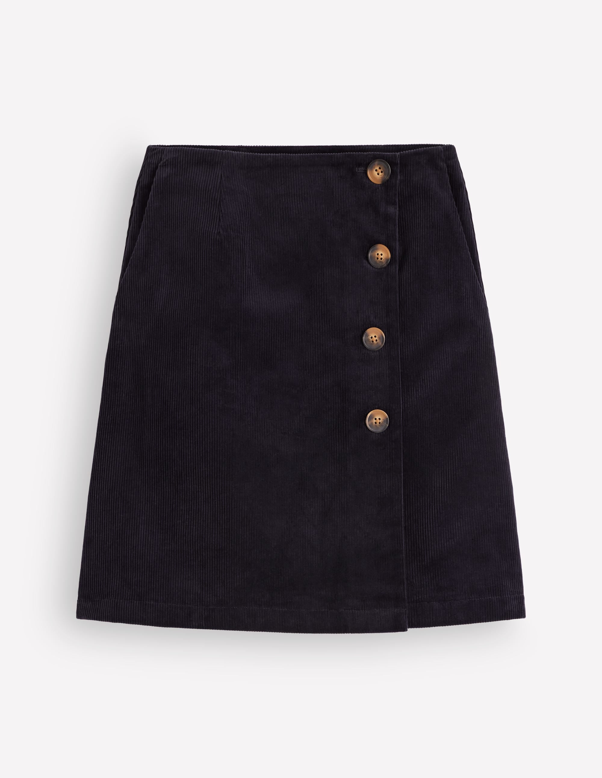 Evelyn Button Cord Wrap Skirt-Navy