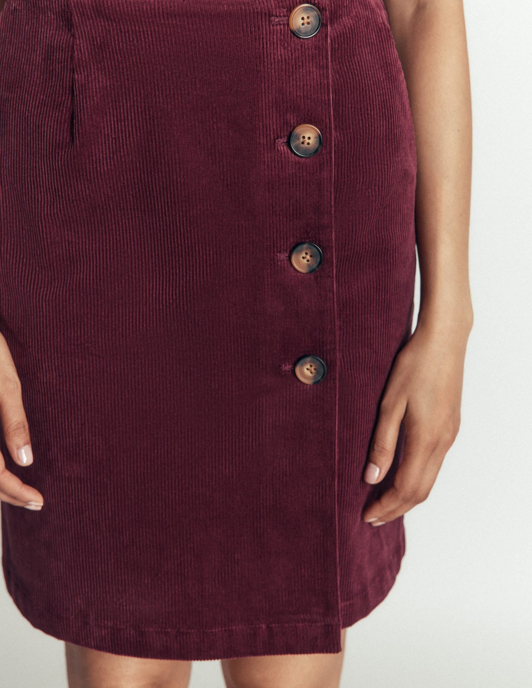 Evelyn Button Cord Wrap Skirt-Dark Crimson
