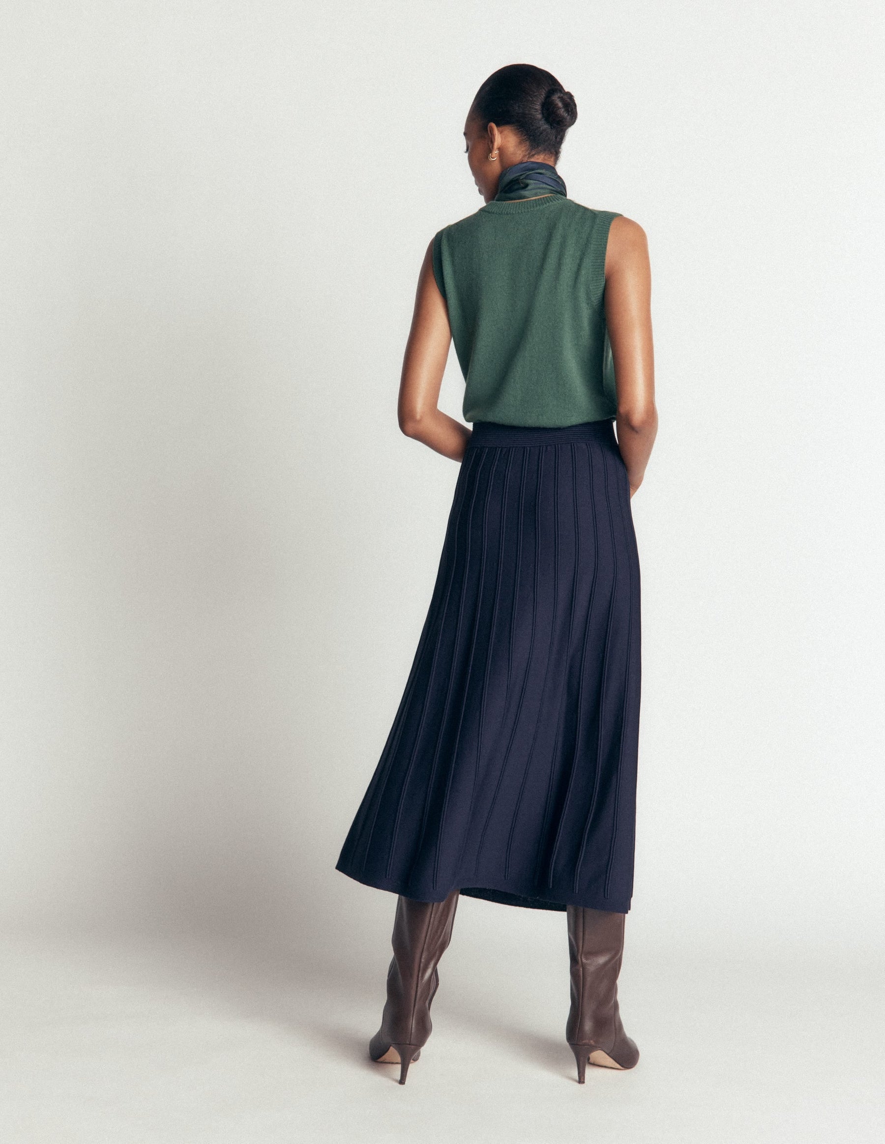 Ottoman Knitted Midi Skirt-Navy