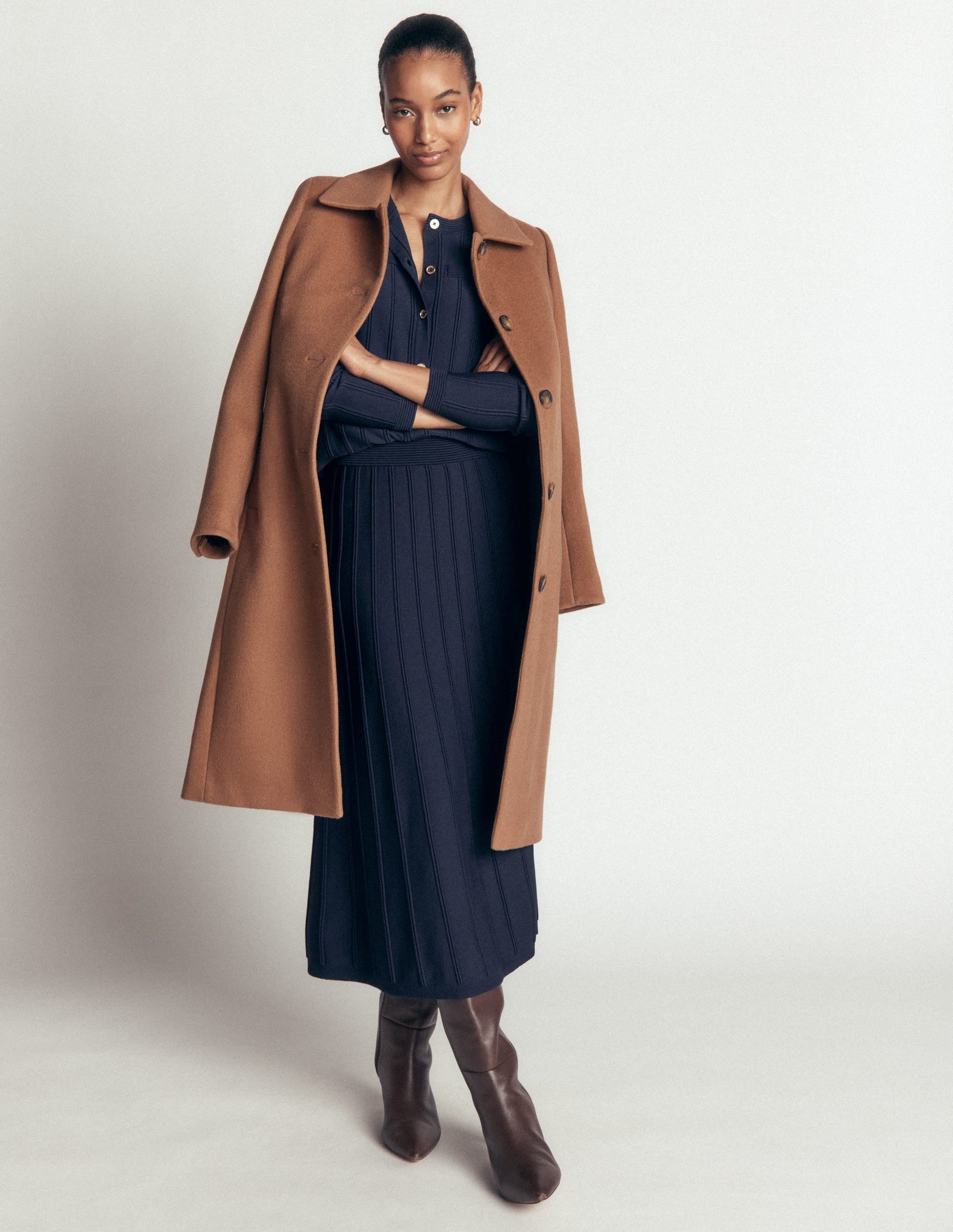Ottoman Knitted Midi Skirt-Navy