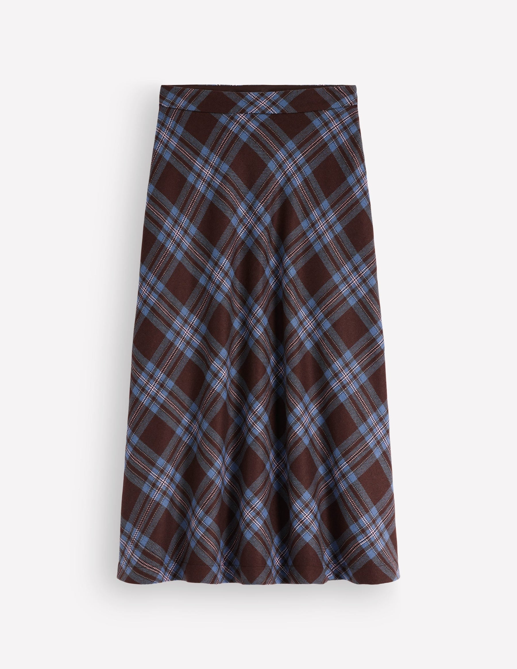 Wool Blend Slip Skirt-Brown Check