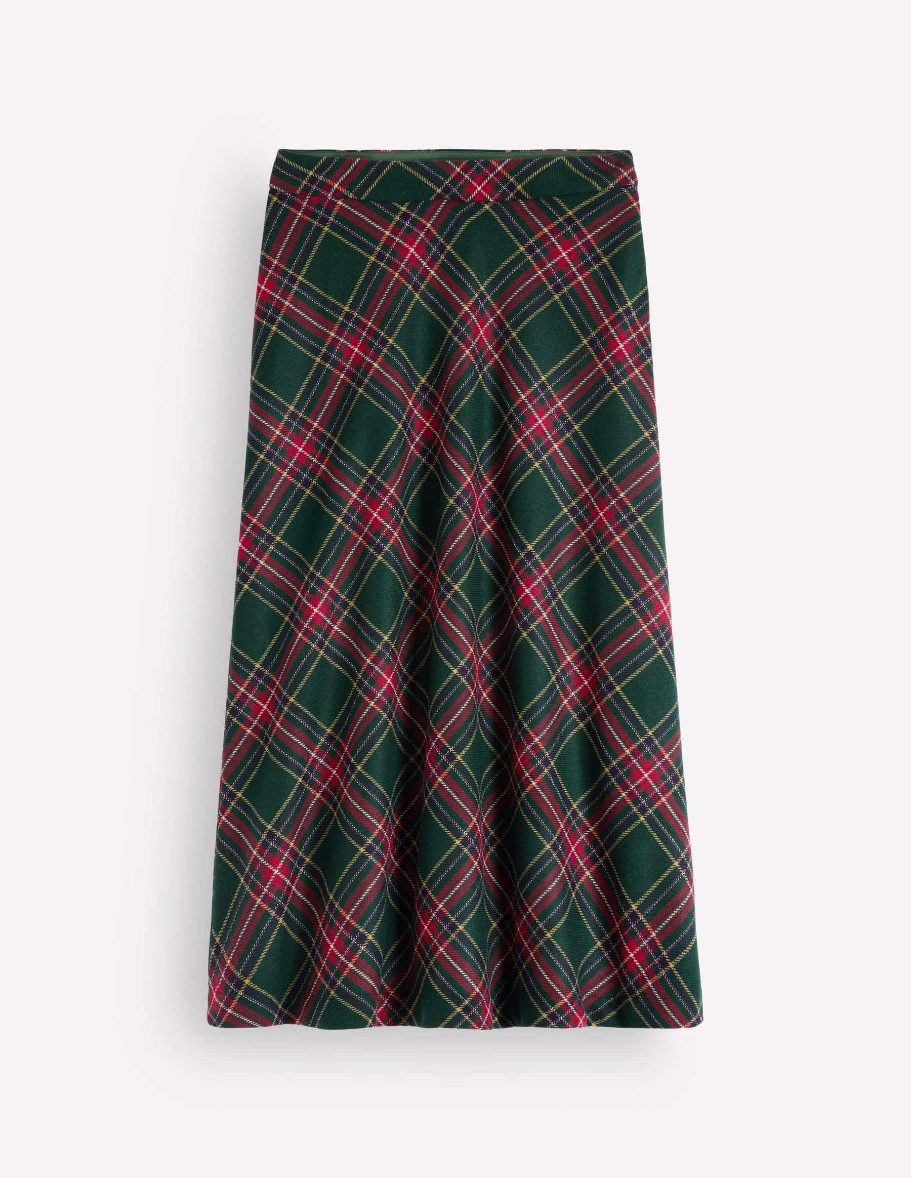 Wool Blend Slip Skirt-Green Check