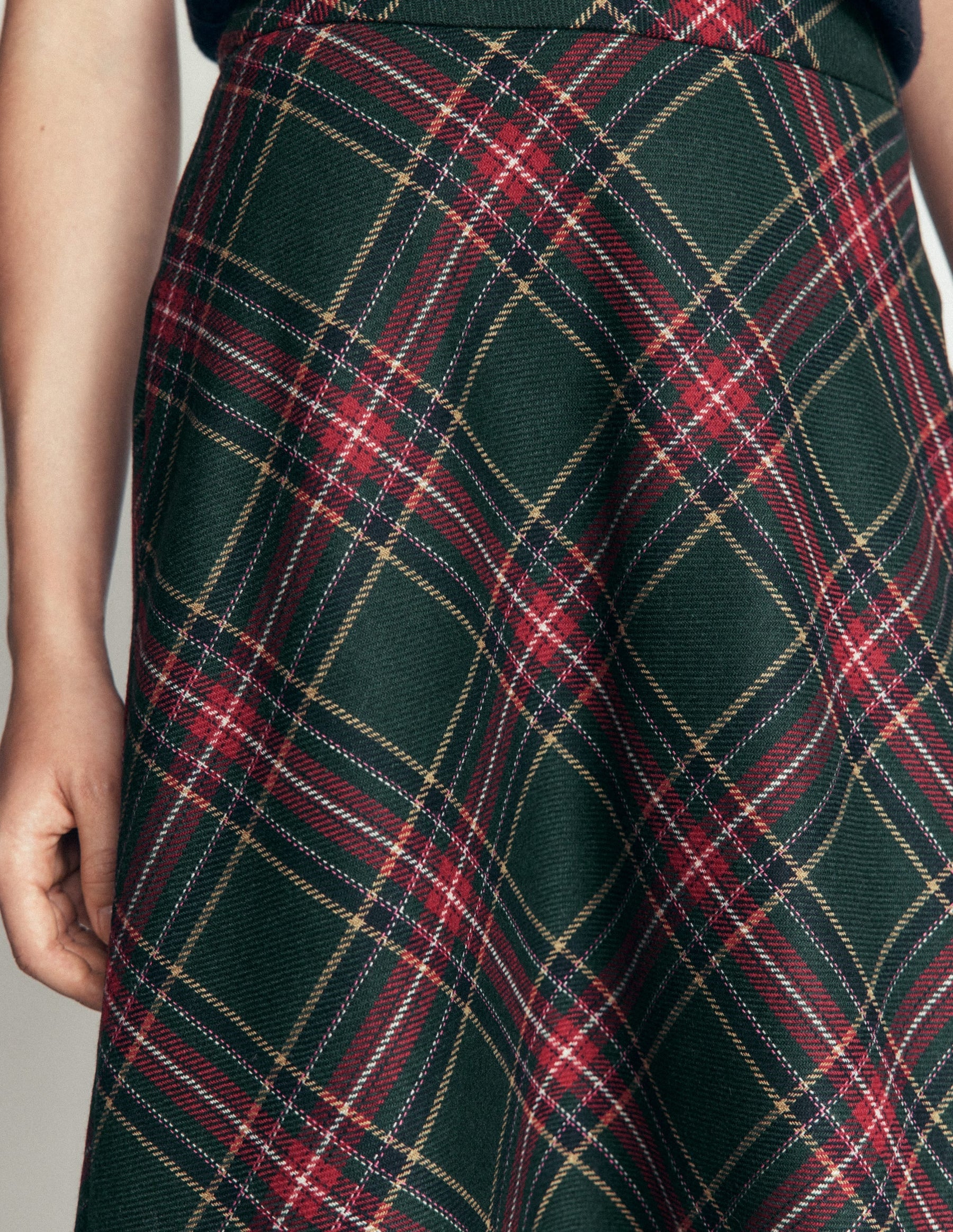 Wool Blend Slip Skirt-Green Check