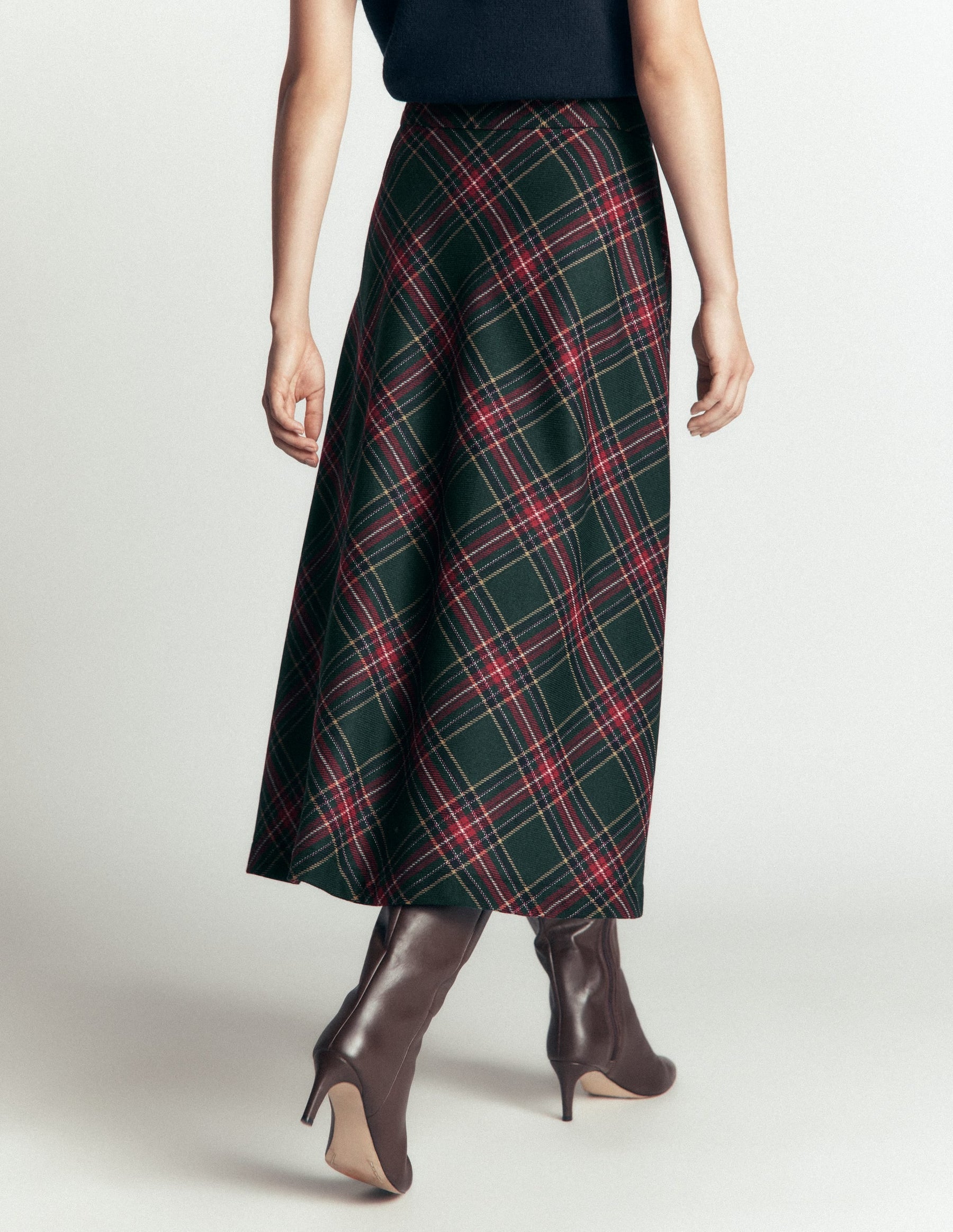 Wool Blend Slip Skirt-Green Check