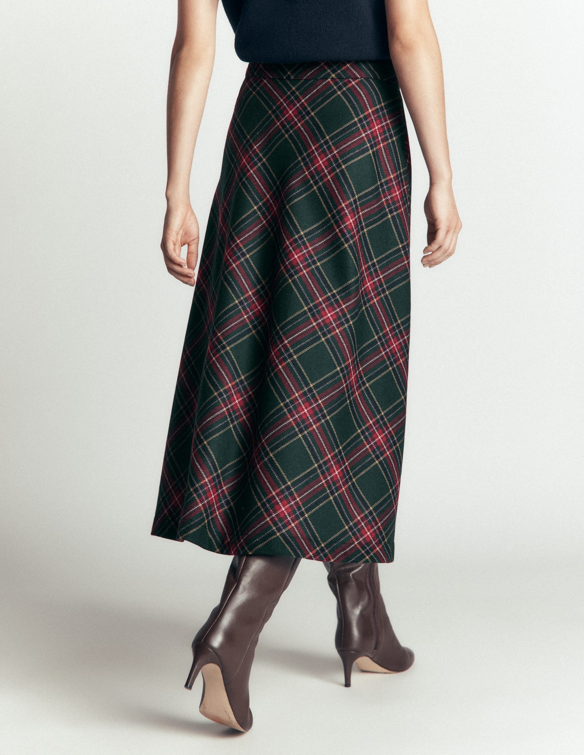 Wool Blend Slip Skirt-Green Check