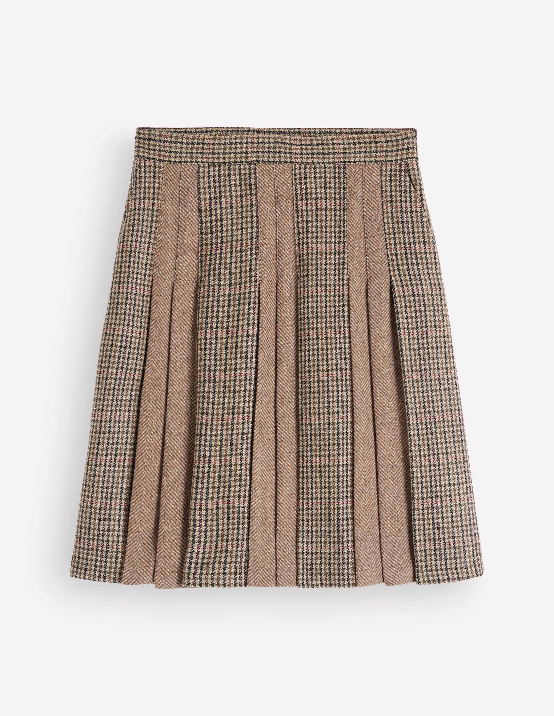 Multi Panel Wool Blend Skirt-Brown Hotch Check