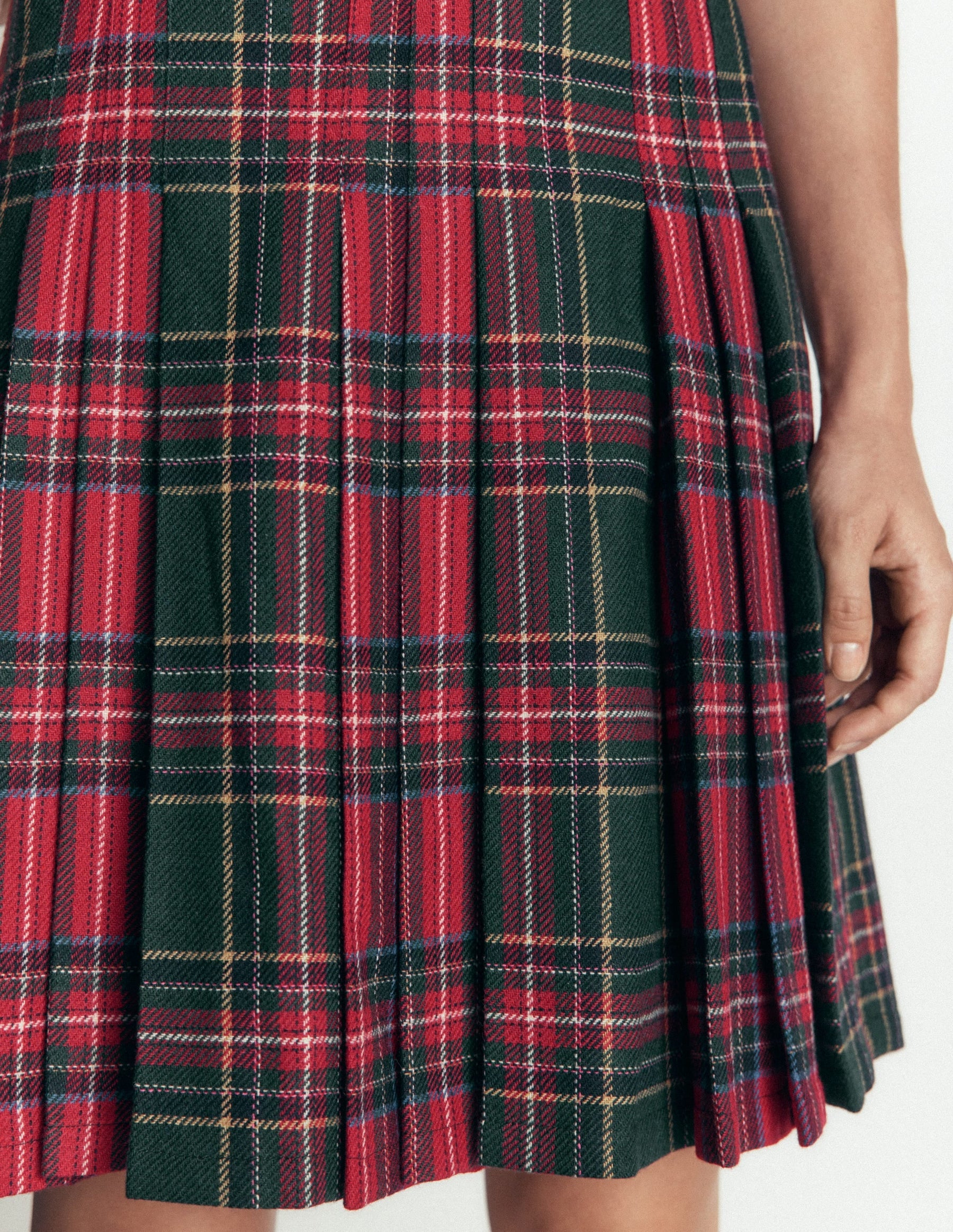 Multi Panel Wool Blend Skirt-RED/GREEN CHECK HOTCH