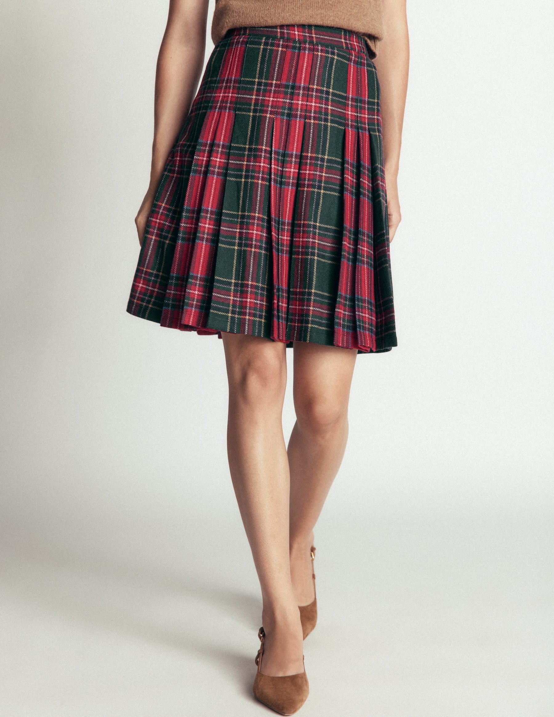 Multi Panel Wool Blend Skirt-RED/GREEN CHECK HOTCH