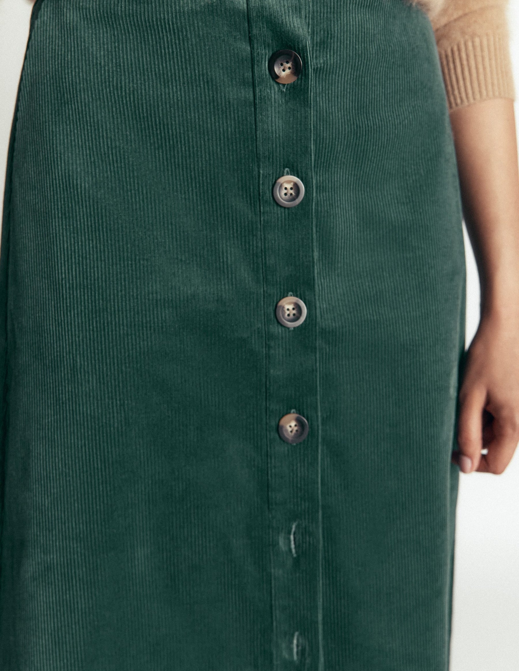 Val Button Cord Midi Skirt-Midnight Teal