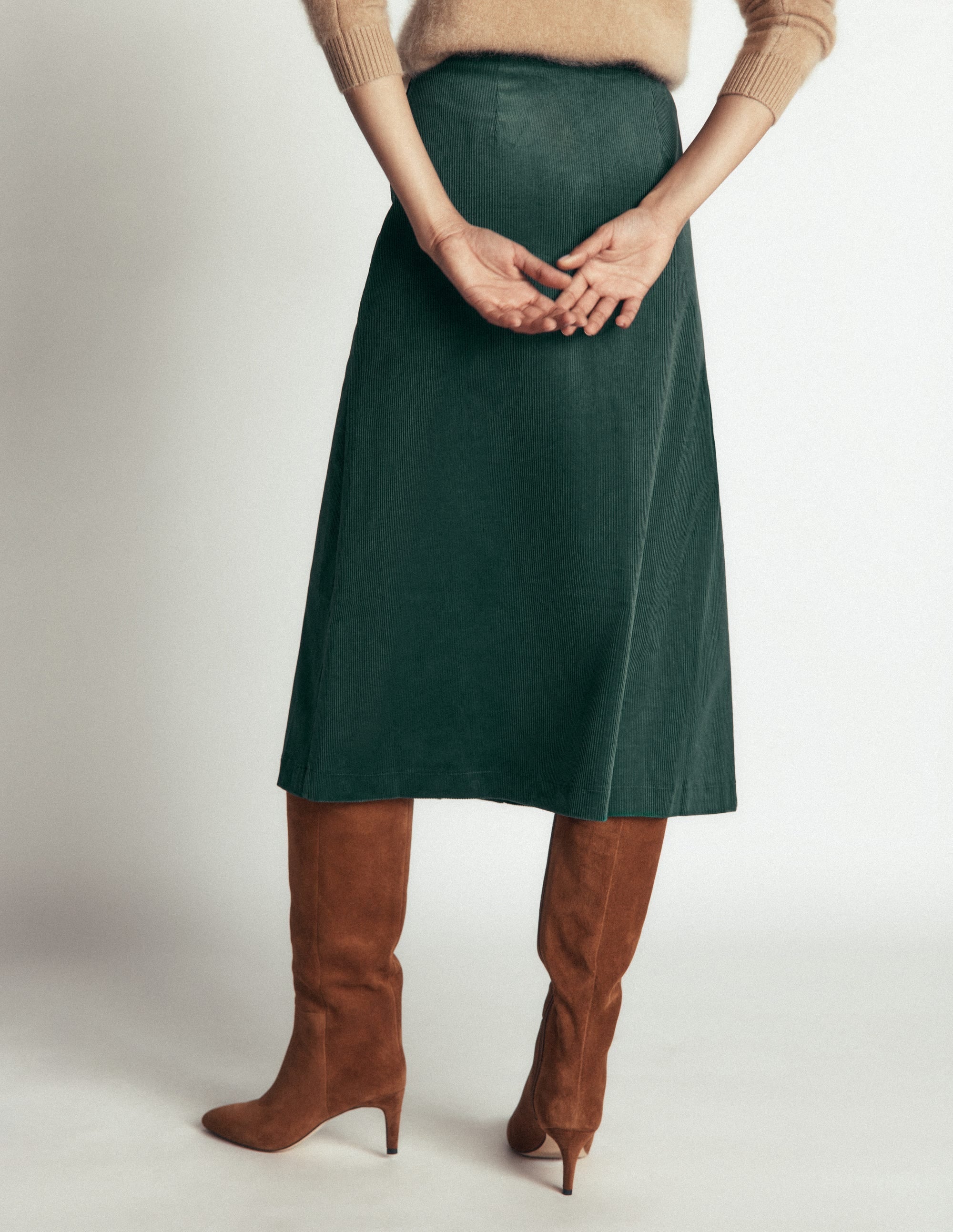 Val Button Cord Midi Skirt-Midnight Teal