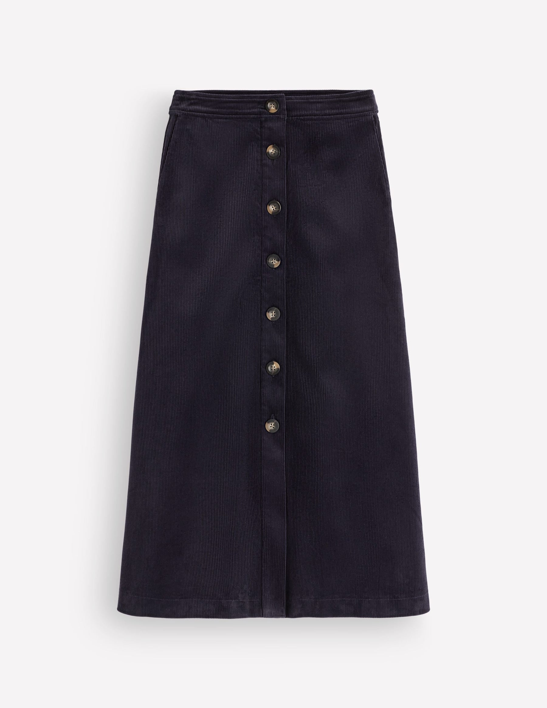Val Button Cord Midi Skirt-Navy