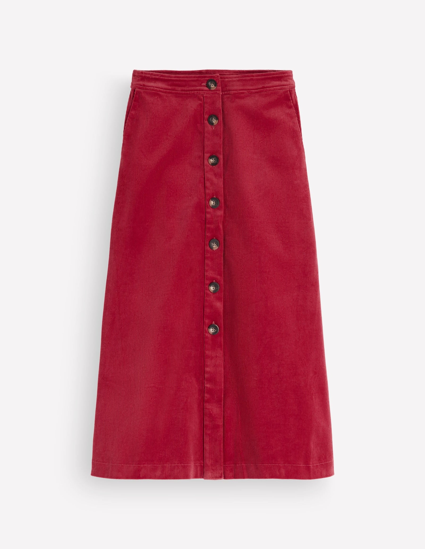 Val Button Cord Midi Skirt-Red Earth