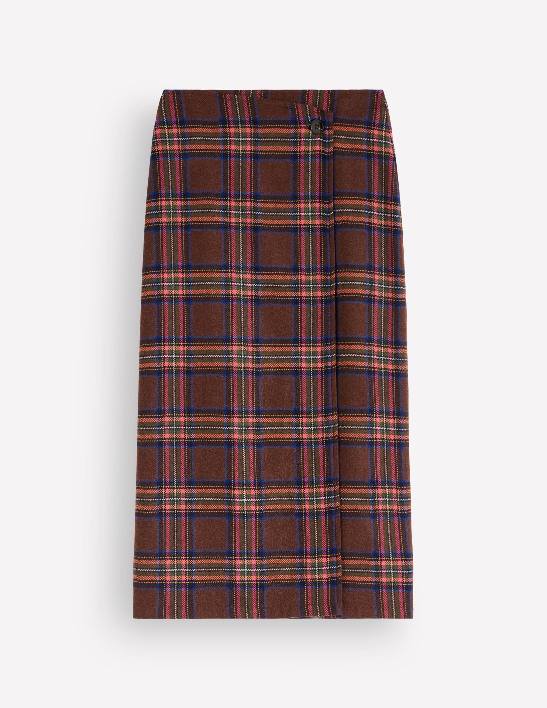 Column Wrap Skirt-Brown, Blue and Orange Check