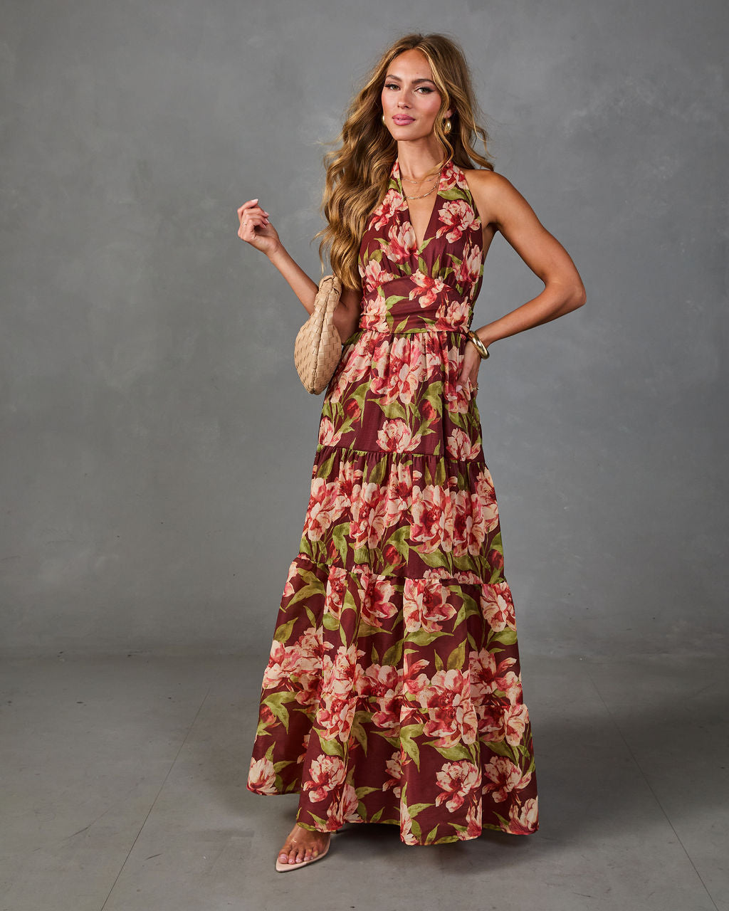 Bloom Reverie Floral Halter Neck Maxi Dress