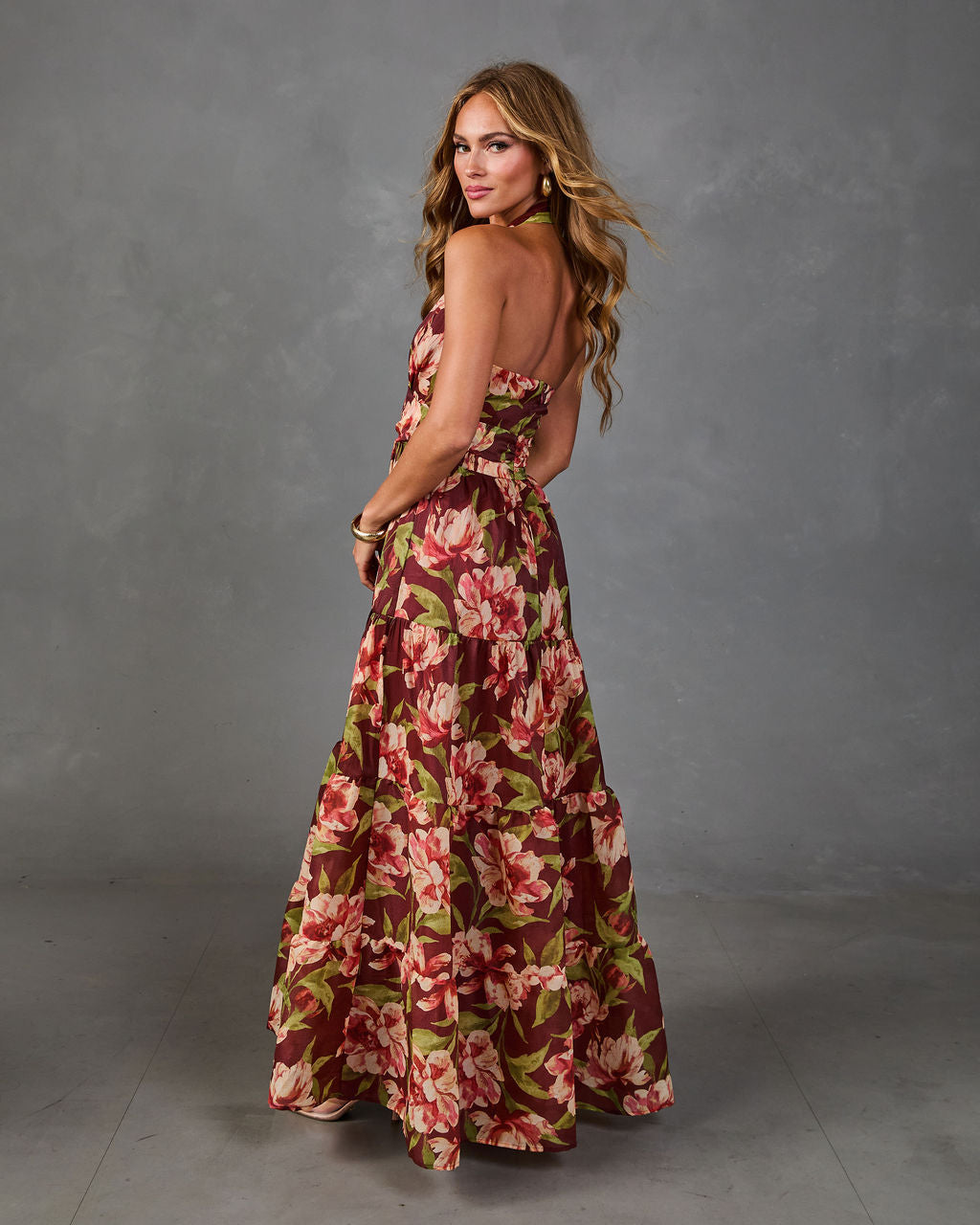 Bloom Reverie Floral Halter Neck Maxi Dress