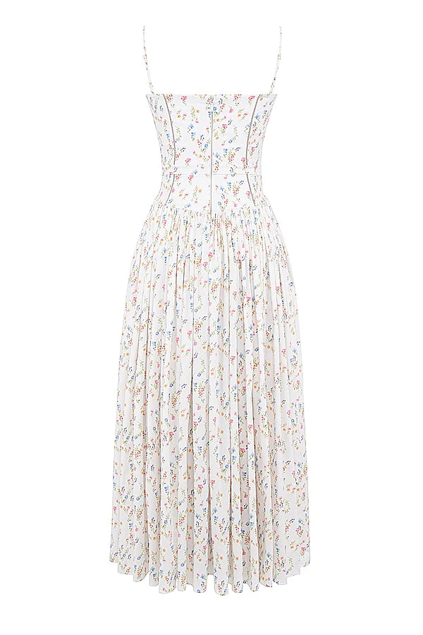 white posy print cotton maxi sundress