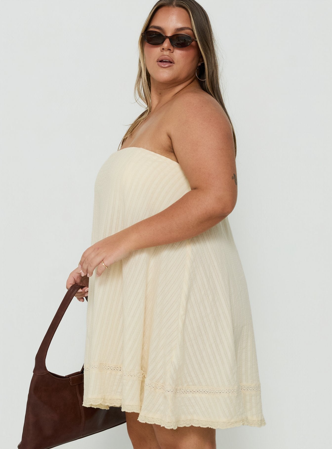 Gypsea Strapless Swing Mini Dress Butter Yellow Curve