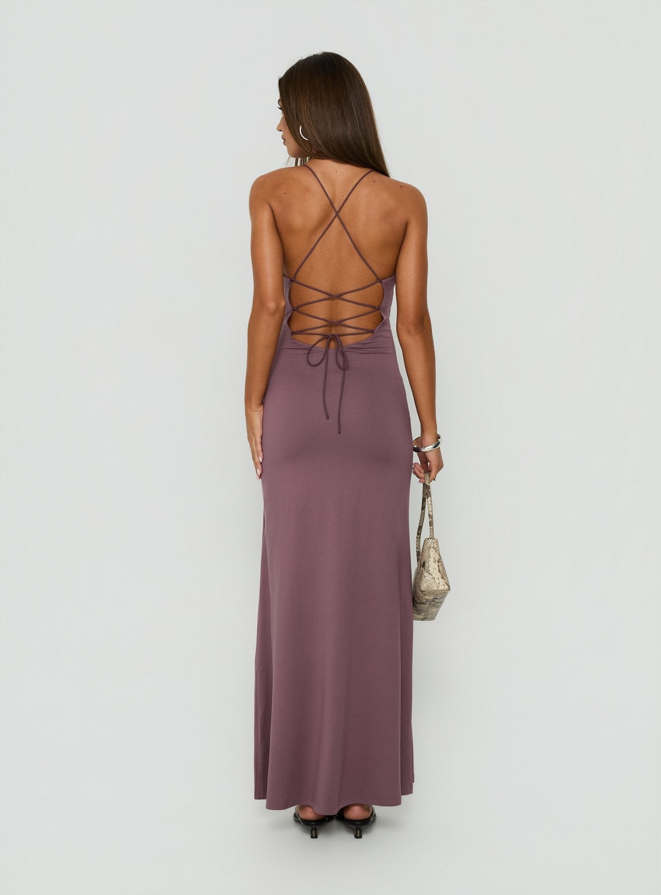Esolda Ruched Low Back Maxi Dress Dusty Mauve