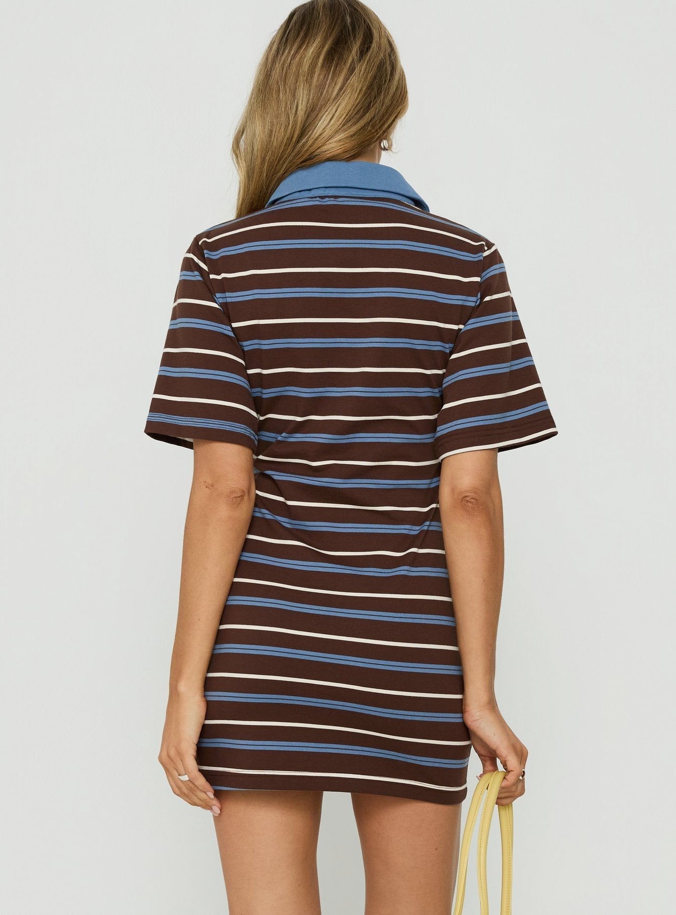 Klare Polo V Neck Mini Dress Chocolate Stripe