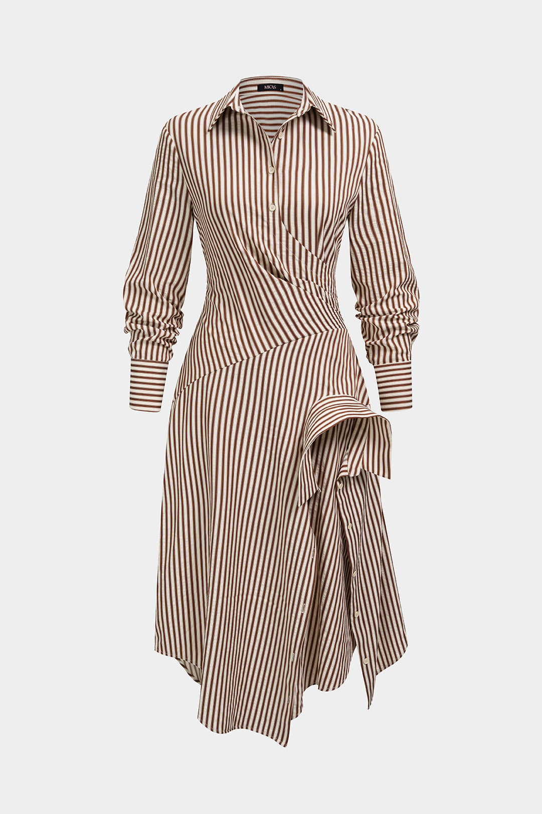Stripes Print Asymmetrical Long Sleeve Midi Dress
