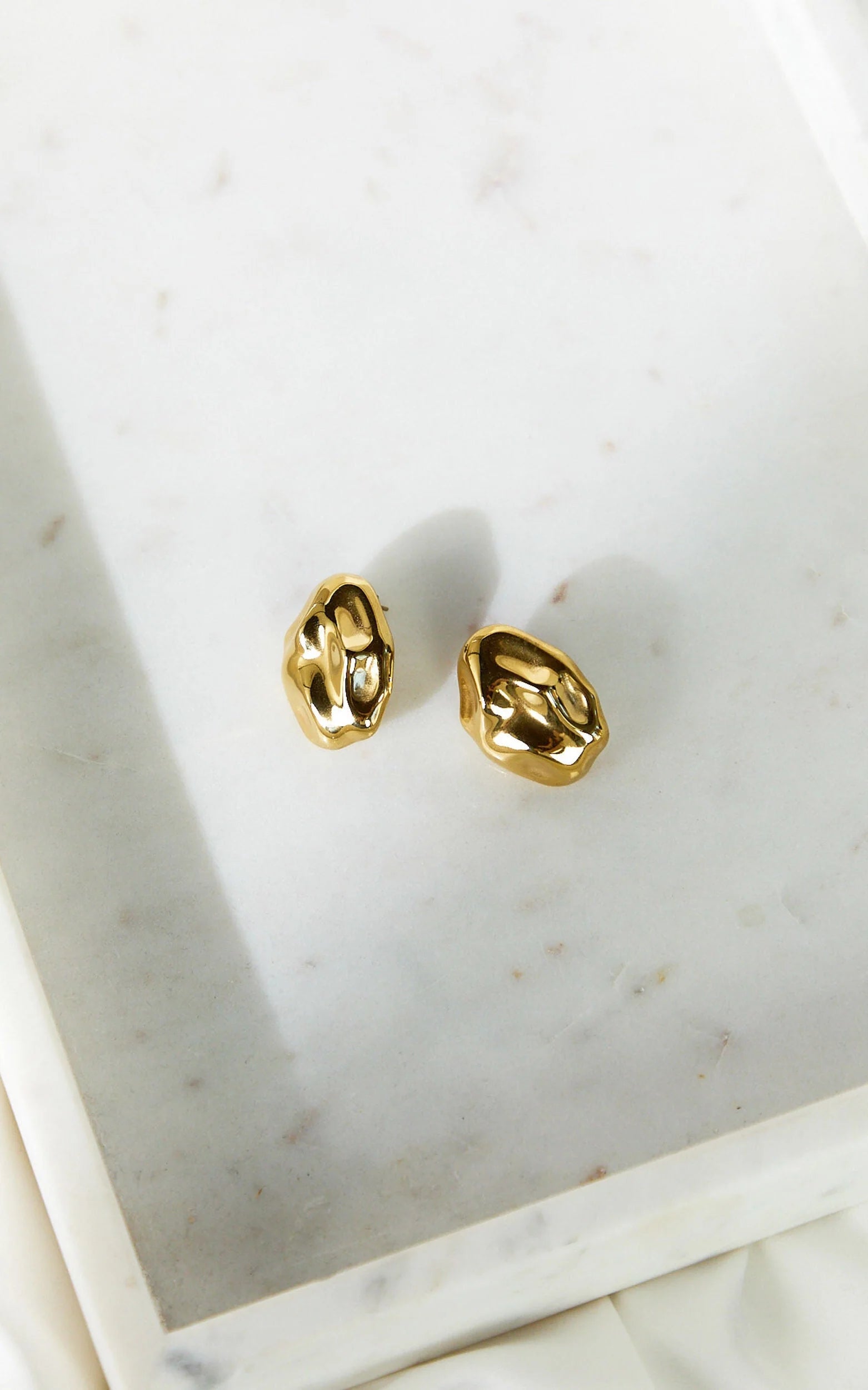 Celia Earrings - Oval Textured Earrings in Gold