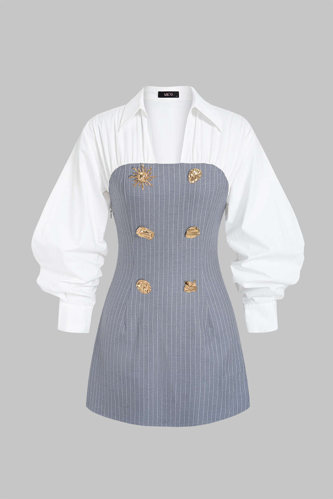 Stripes Print Patchwork Irregular Metallic Long Sleeve Mini Dress
