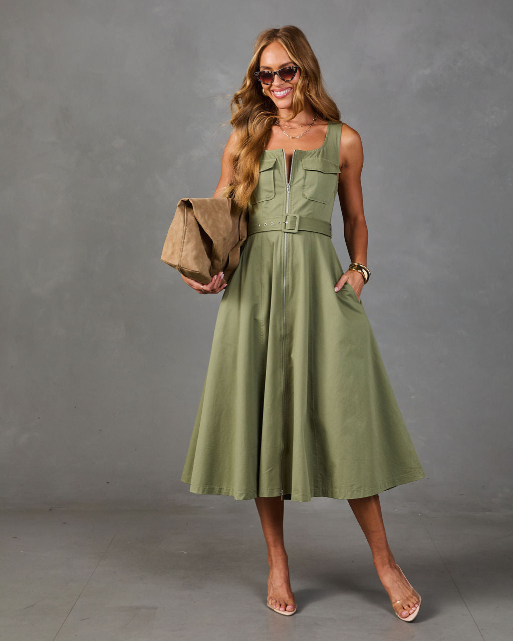 Roaming Chic Cotton Belted Midi Dress